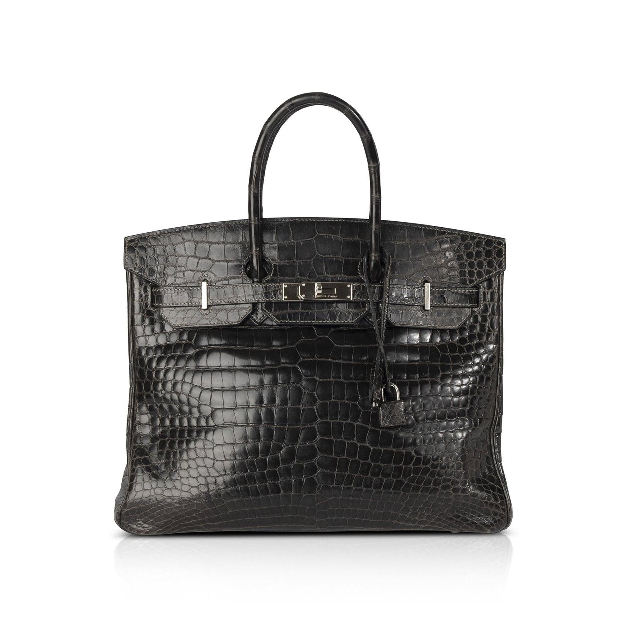 Hermes Shiny Graphite Porosus Crocodile Birkin 35