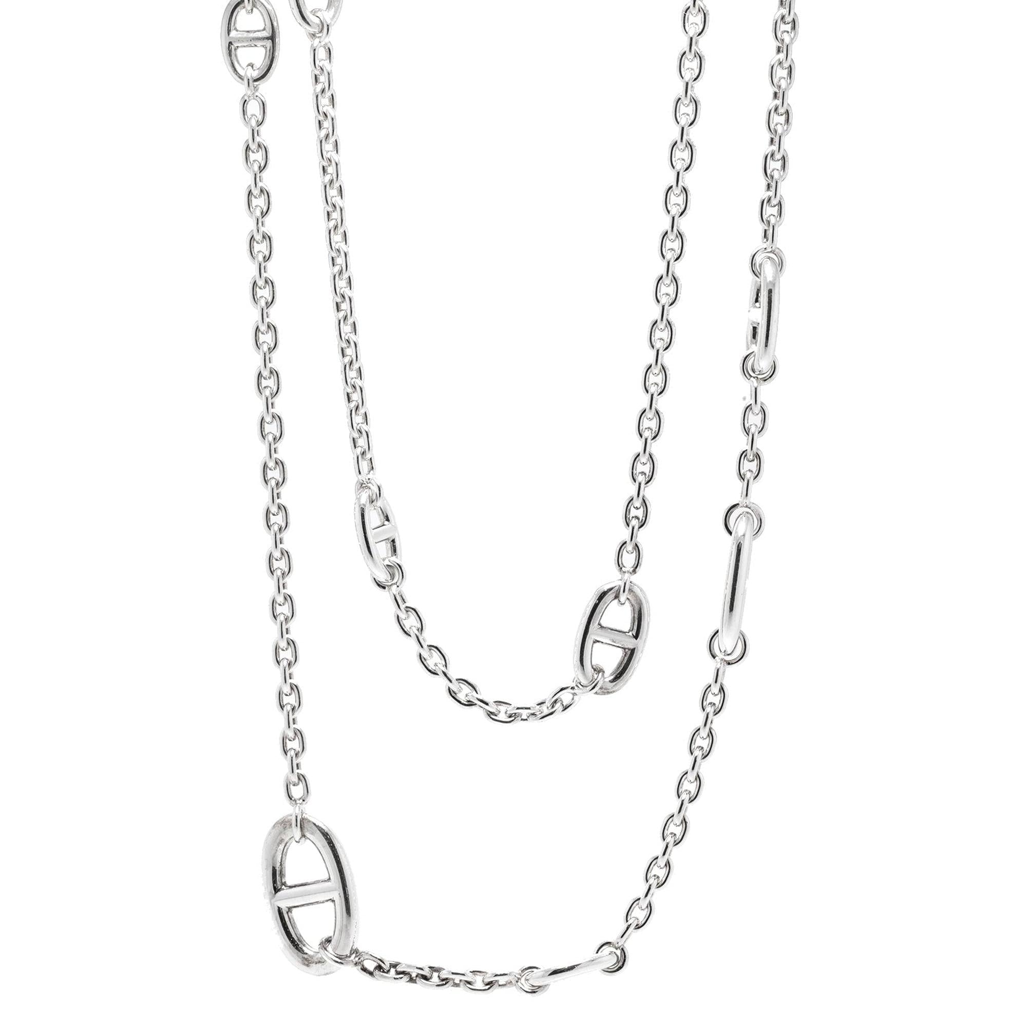 Hermes Sterling Silver Farandole Long Necklace, 160 cm w/ Box
