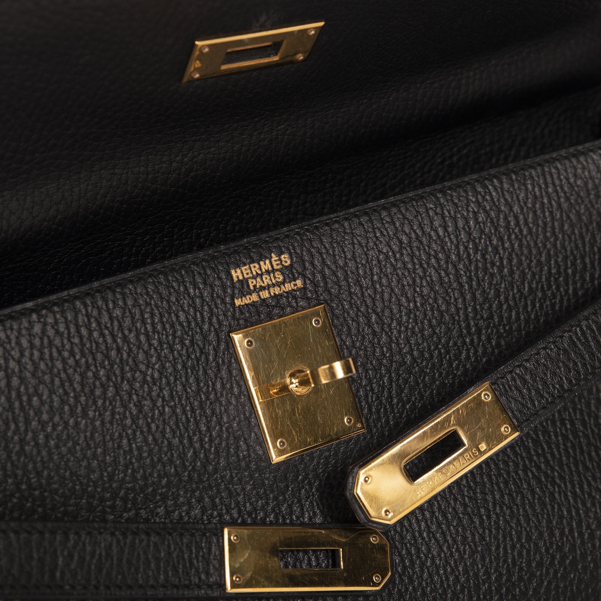 Hermes Vintage Black Clemence Kelly Retourne 35
