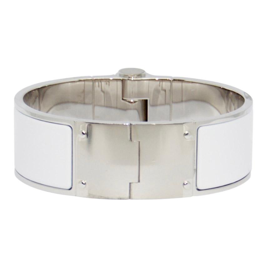 Hermes White Enamel Hinged Bracelet