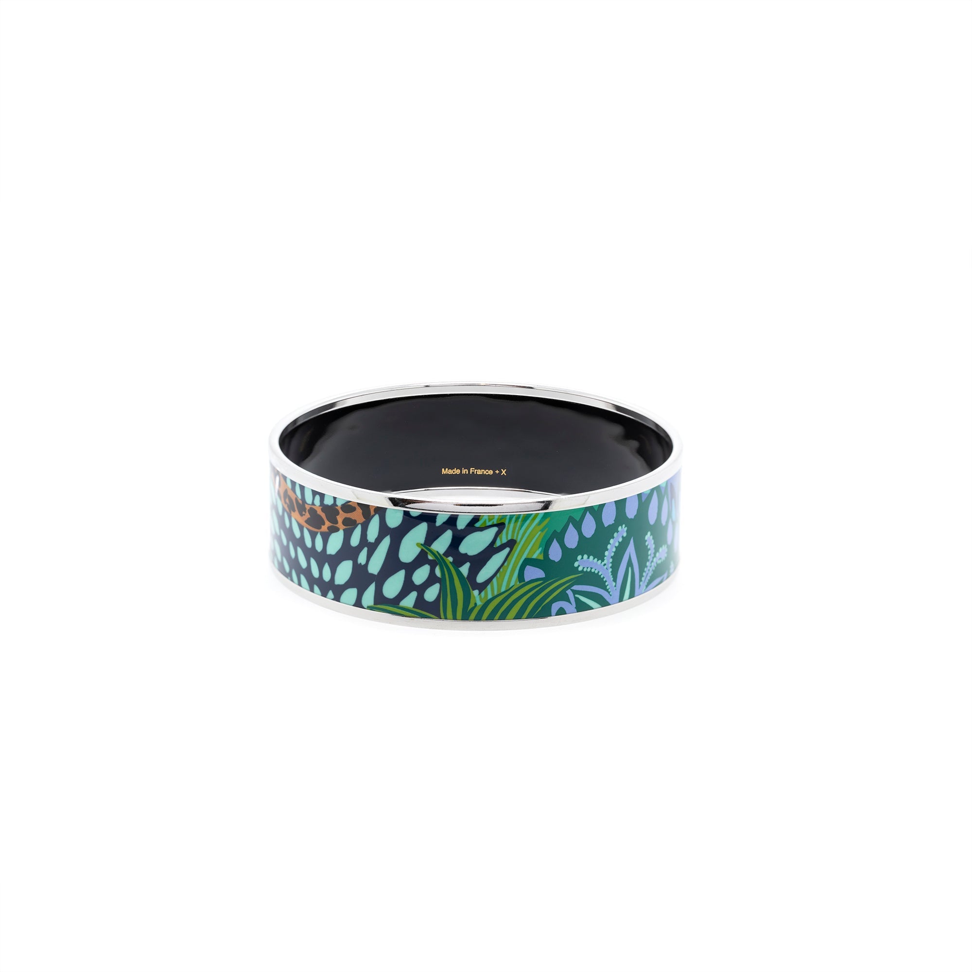 Hermes Wide Leopard Print Enamel Bangle Bracelet