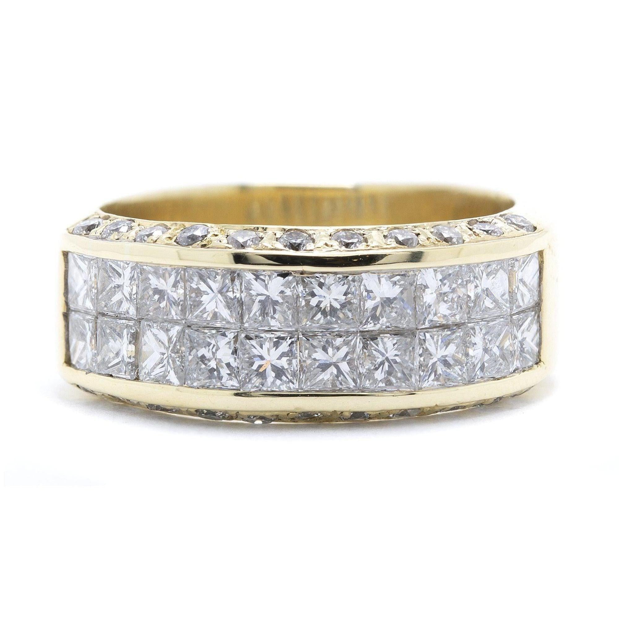 Invisible-Set Two-Row Diamond Band Ring