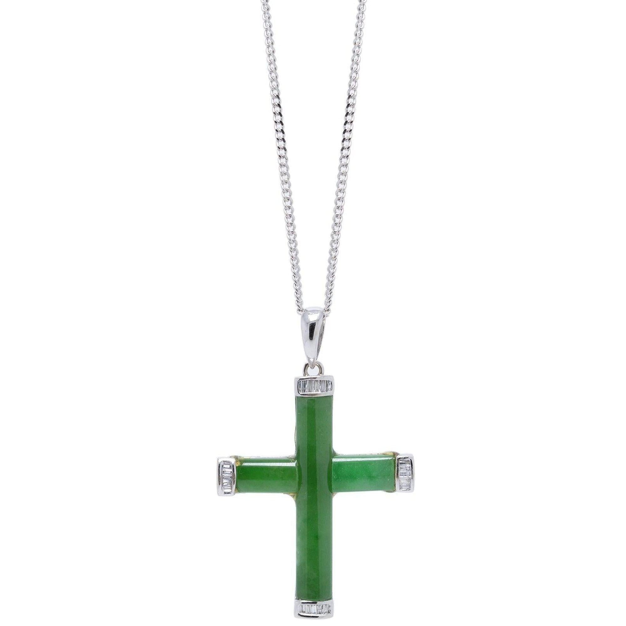 Jade & Diamond Cross Pendant Necklace