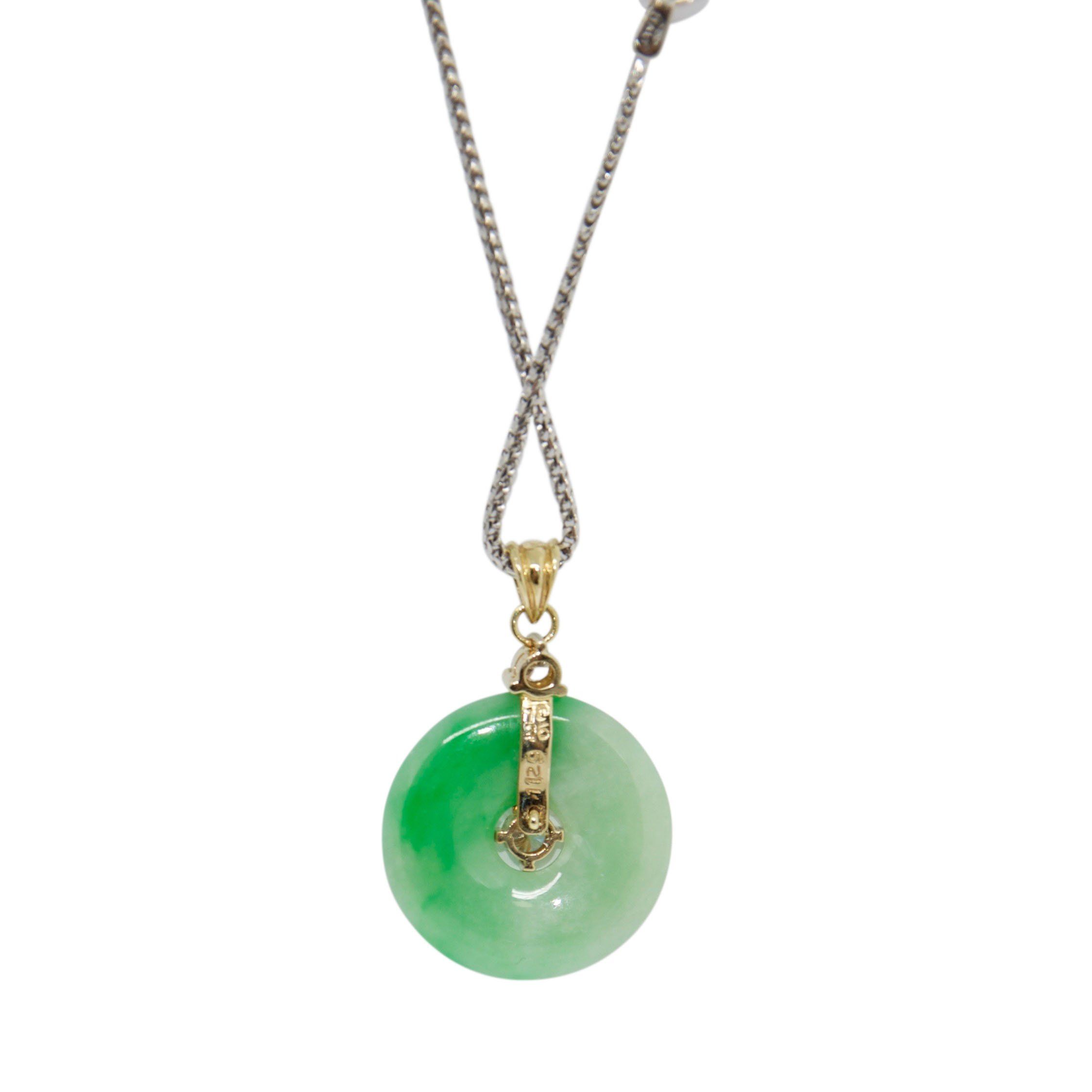 Jade and Diamond Circle Pendant Necklace