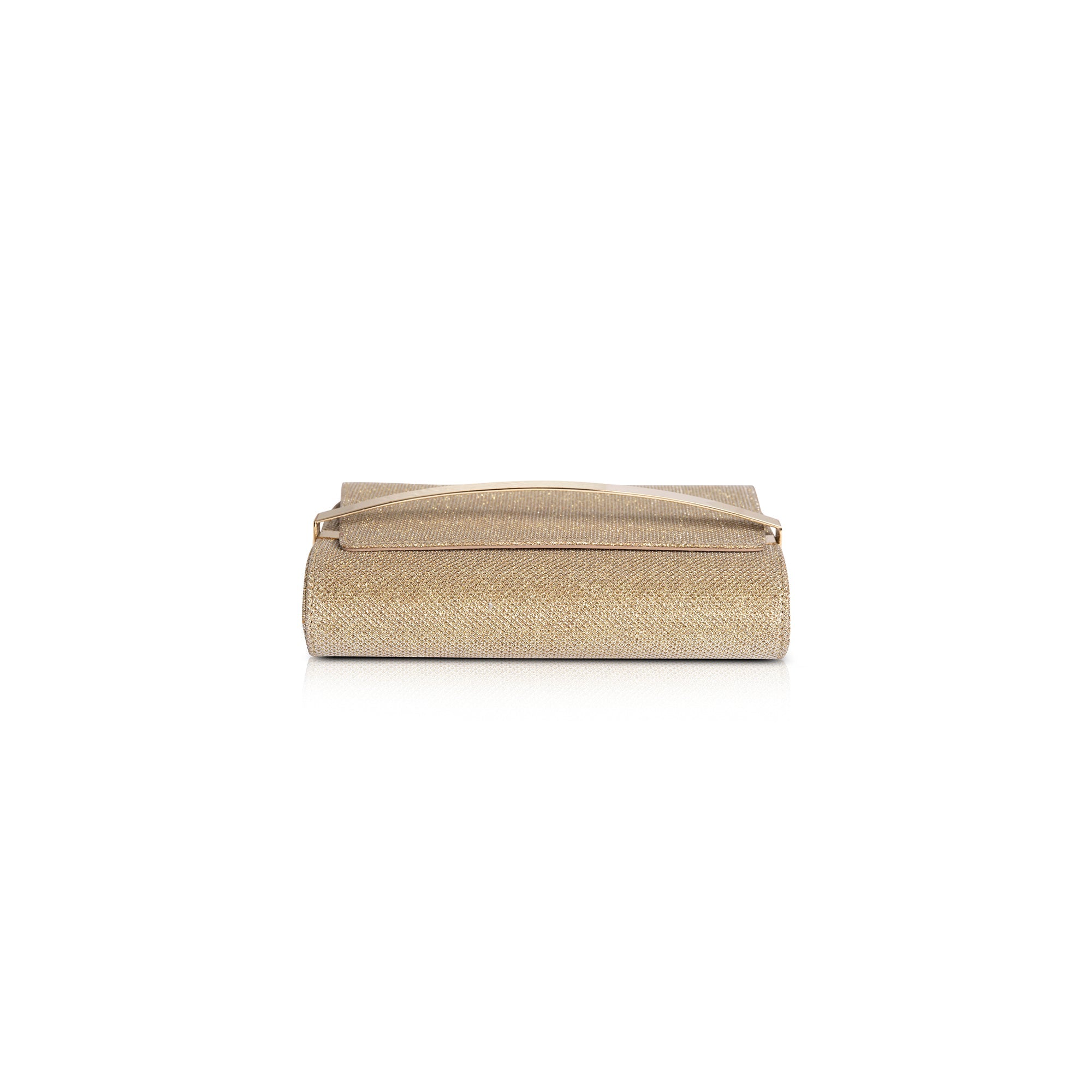Jimmy Choo Gold Glitter Bow Metal Bar Clutch