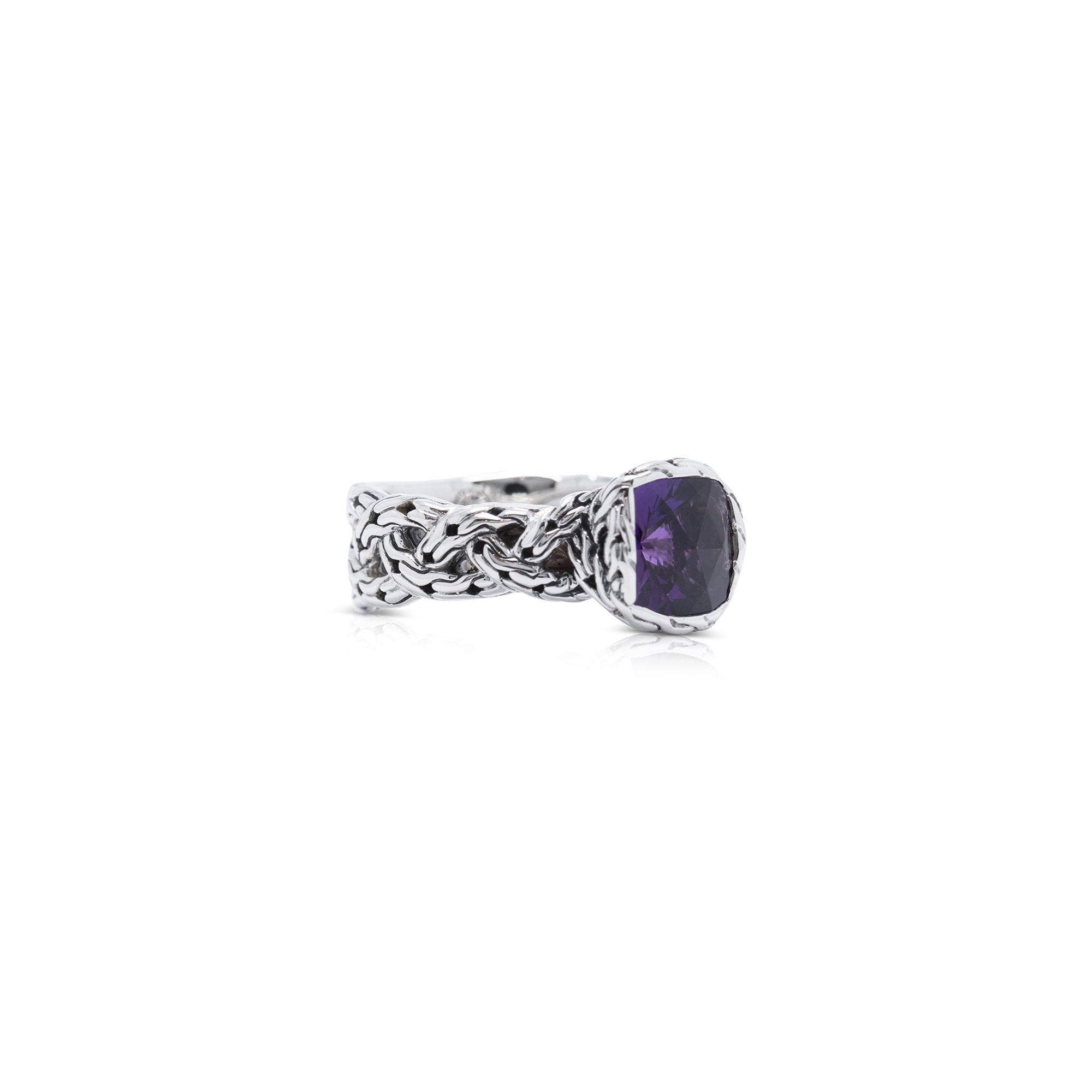John Hardy Batu Classic Chain Amethyst Braided Ring