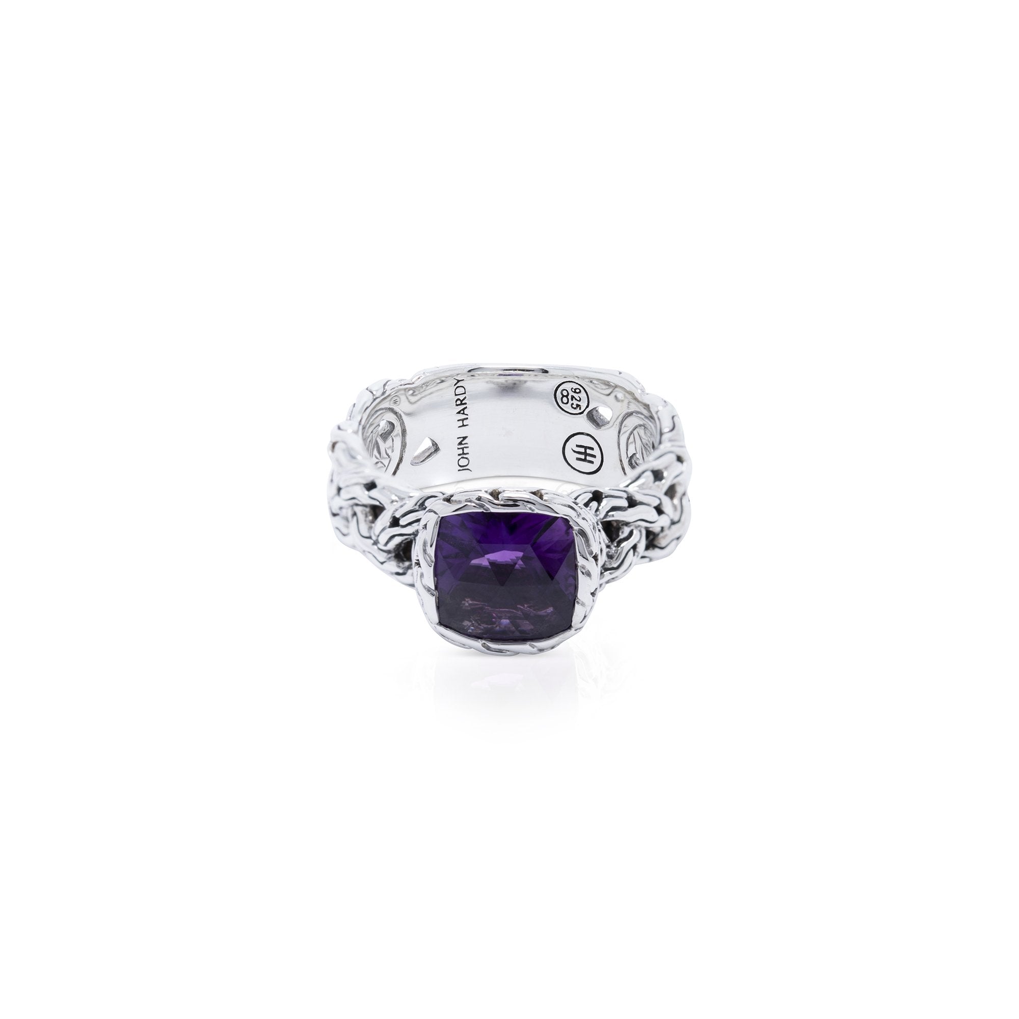 John Hardy Batu Classic Chain Amethyst Braided Ring