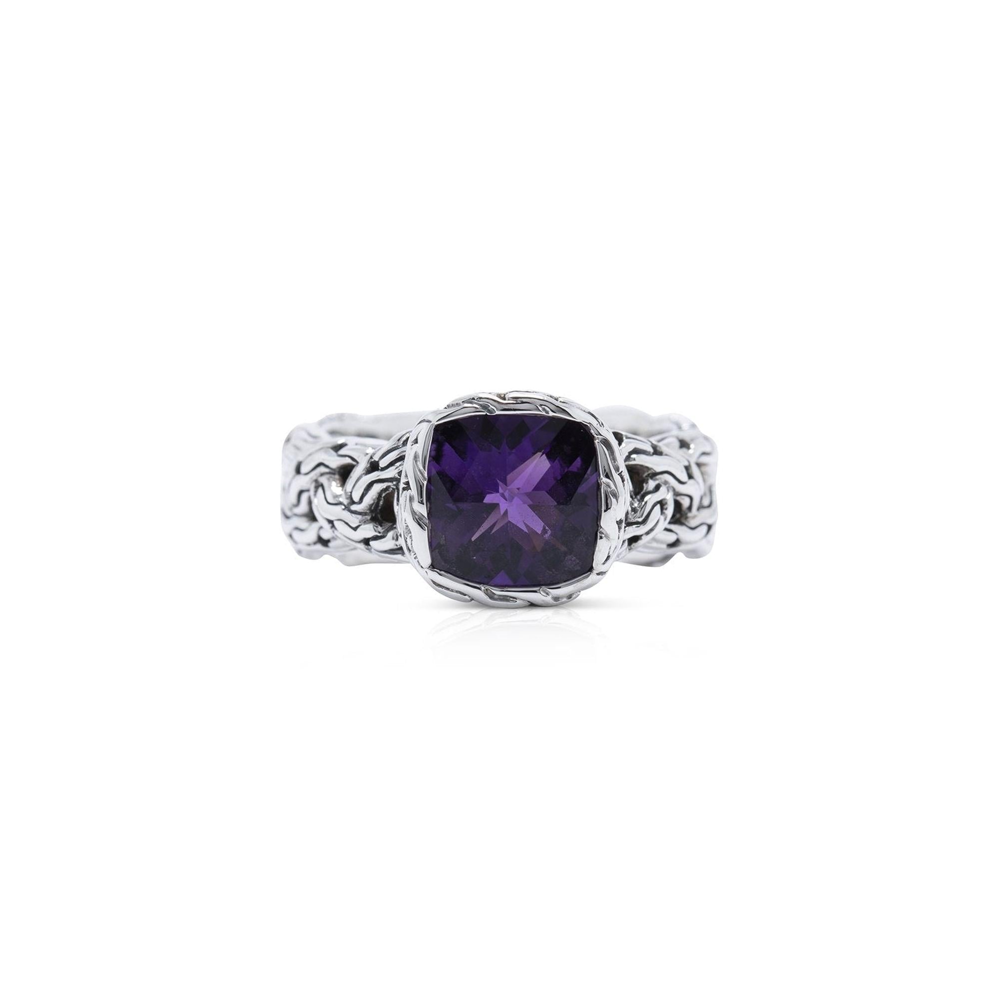 John Hardy Batu Classic Chain Amethyst Braided Ring