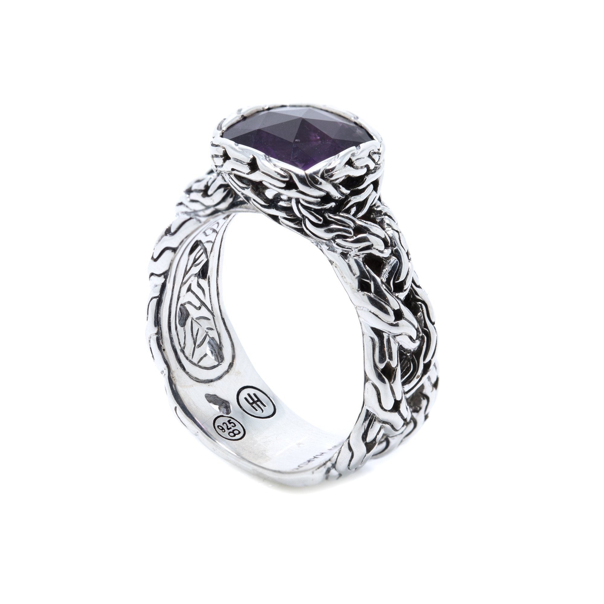 John Hardy Batu Classic Chain Braided Ring with Amethyst