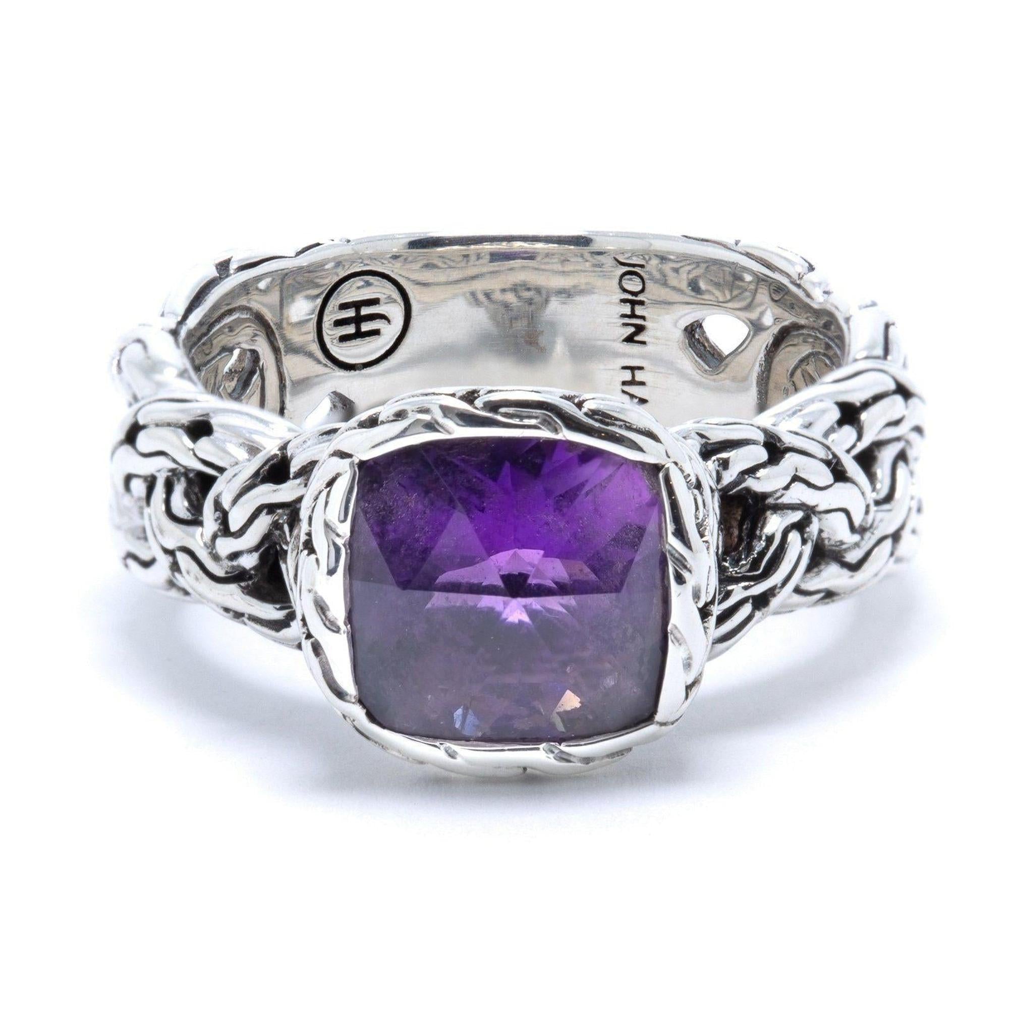 John Hardy Batu Classic Chain Braided Ring with Amethyst