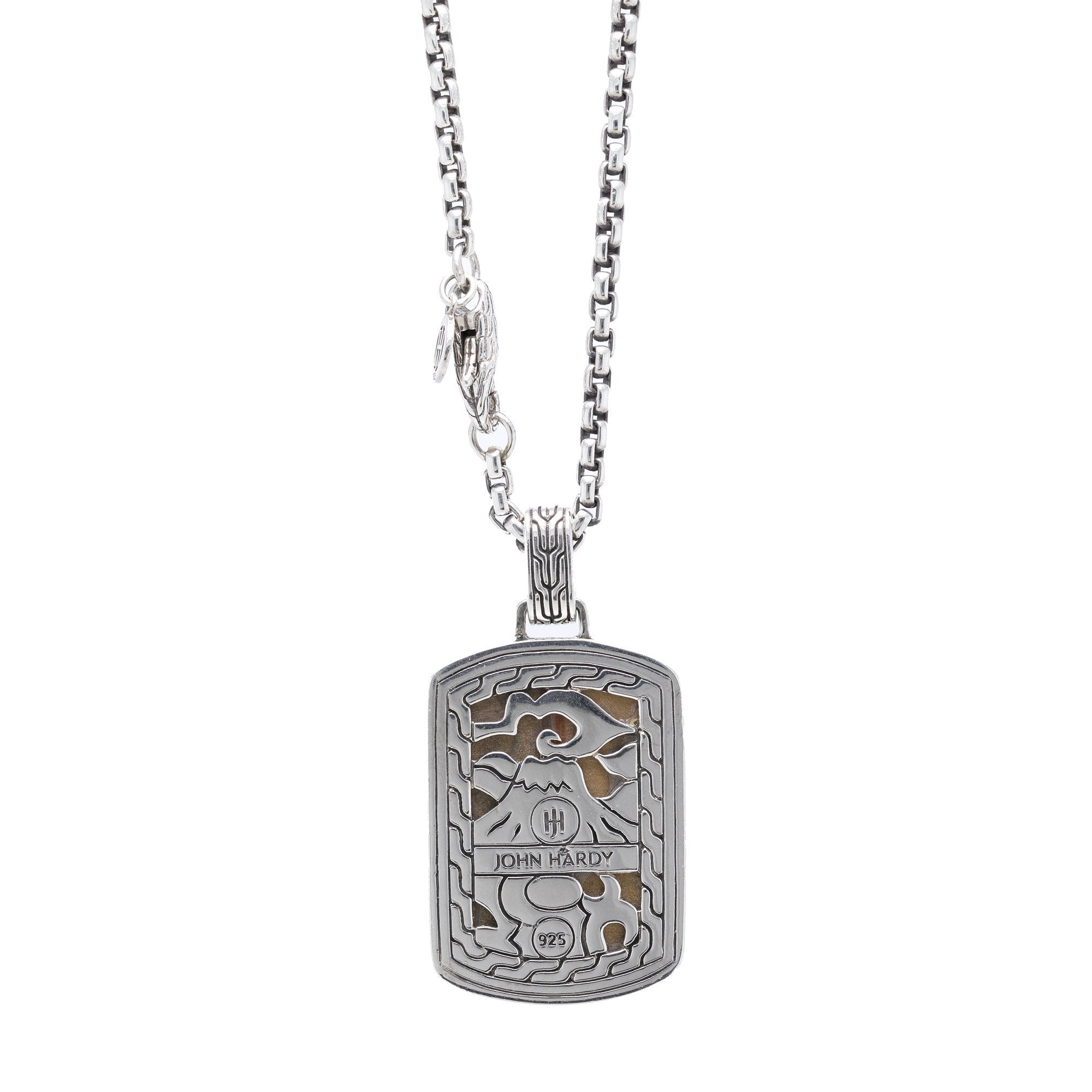 John Hardy Batu Classic Dog Tag Pendant Necklace with Tiger Eye