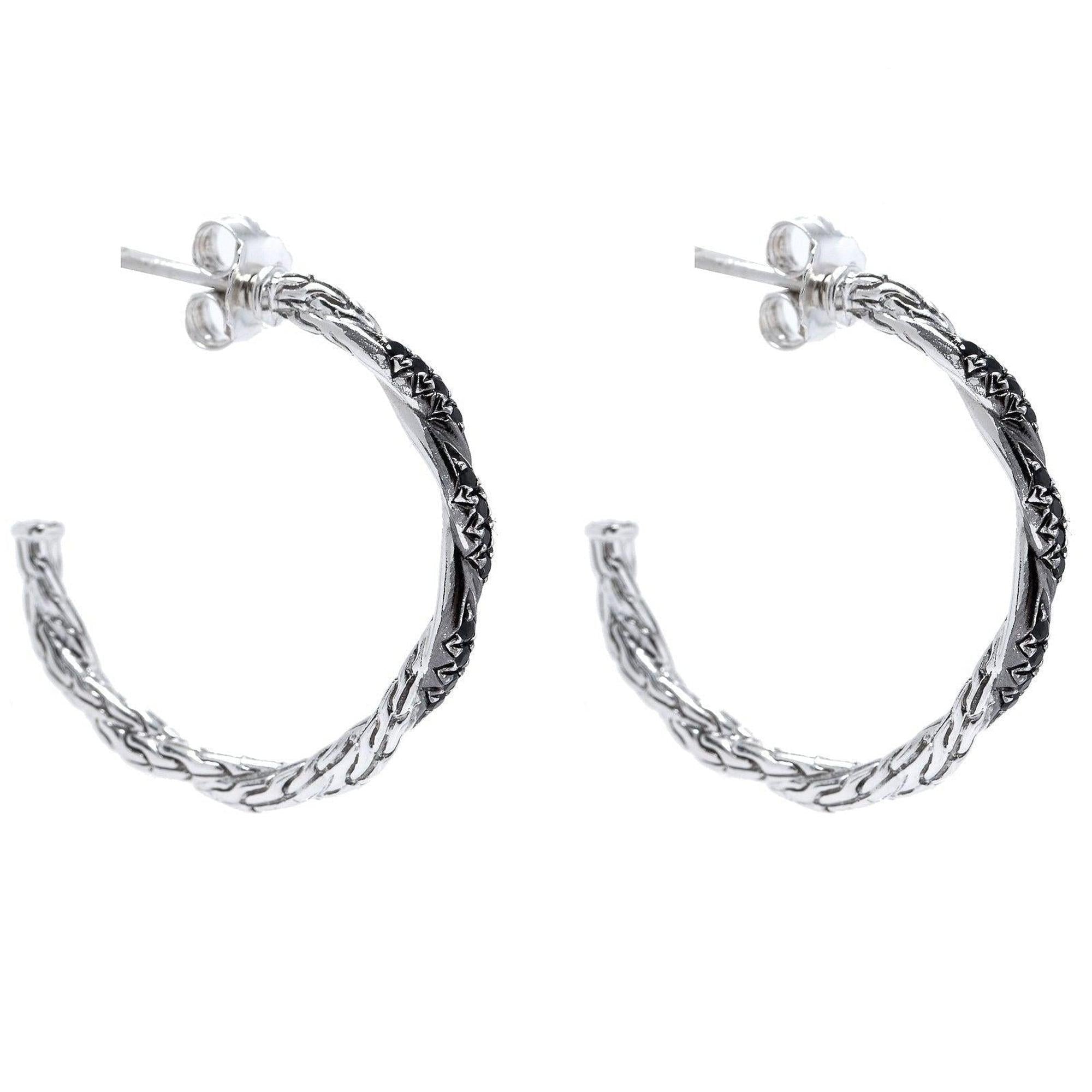 John Hardy Classic Chain Hoop Earrings with Black Sapphires