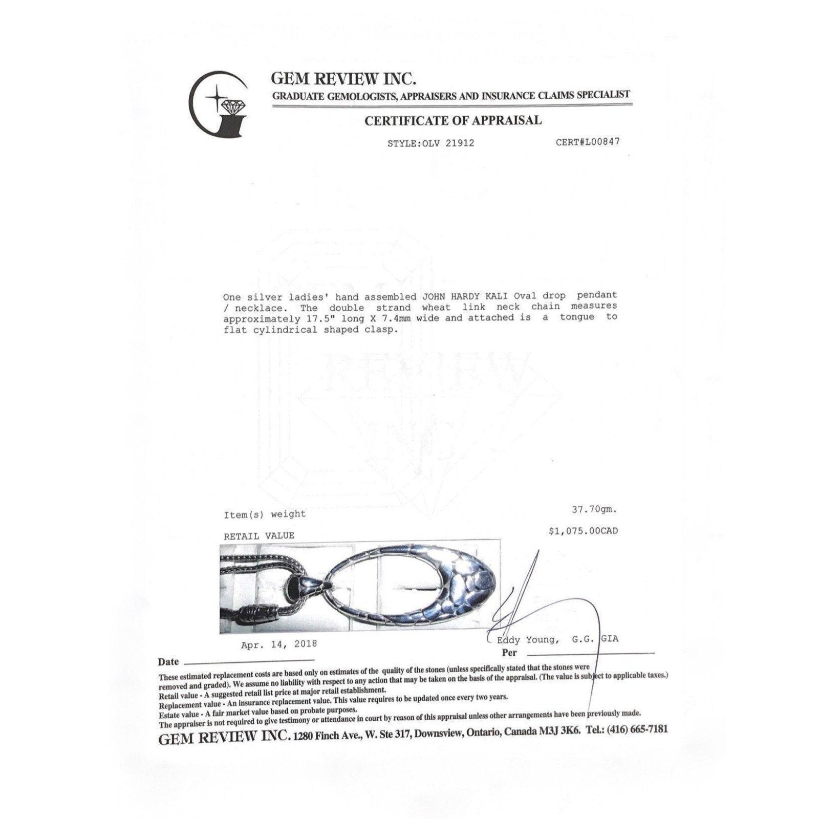 John Hardy Kali Oval Drop Pendant Necklace