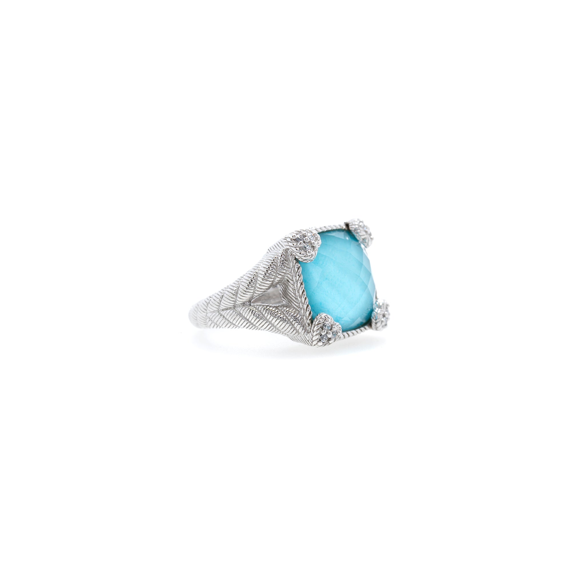 Judith Ripka Blue Quartz Doublet & CZ Heart Cocktail Ring