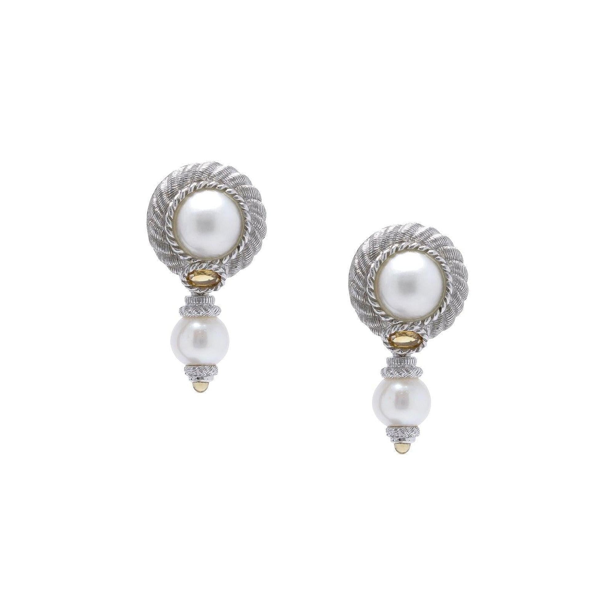 Judith Ripka Garland Pearl and Citrine Drop Earrings