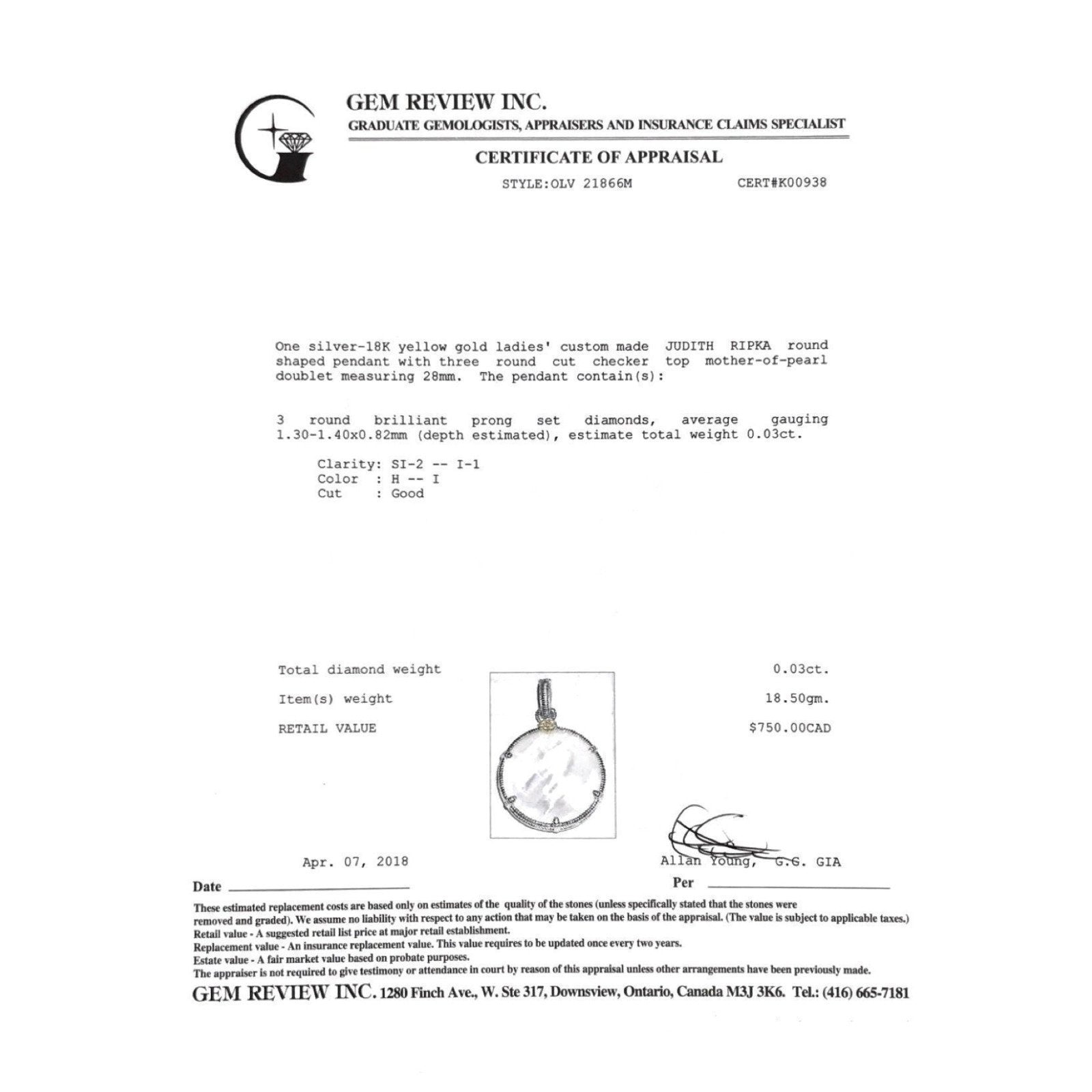 Judith Ripka Mother of Pearl Doublet Enhancer