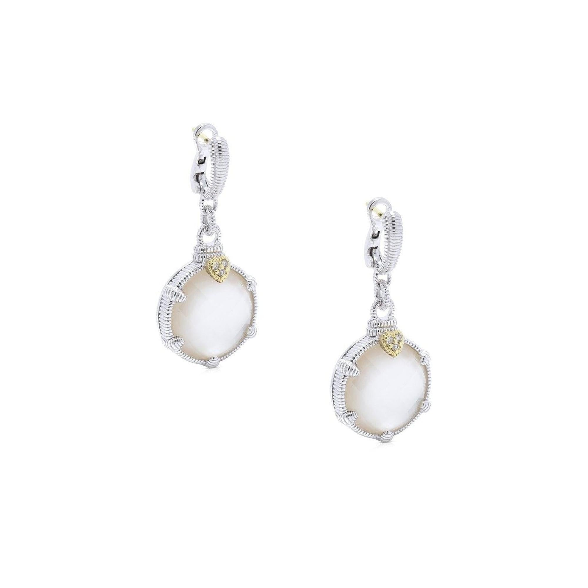 Judith Ripka Two-Tone Mother of Pearl Doublet and Diamond Drop Earrings