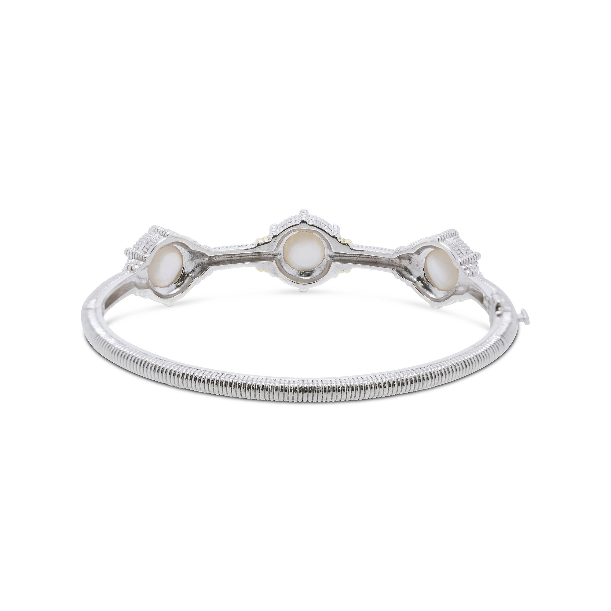 Judith Ripka Two-Tone Three Stone Bangle with Mother-of-Pearl