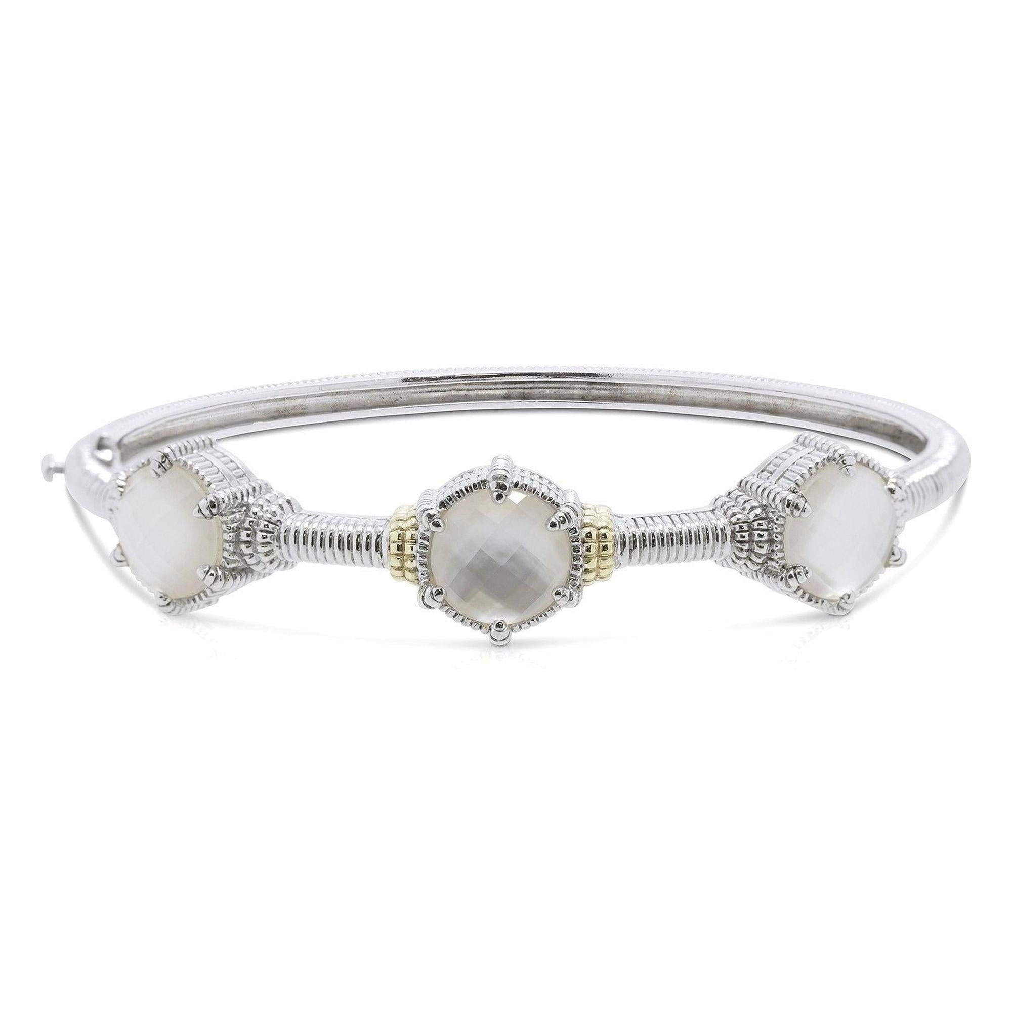Judith Ripka Two-Tone Three Stone Bangle with Mother-of-Pearl