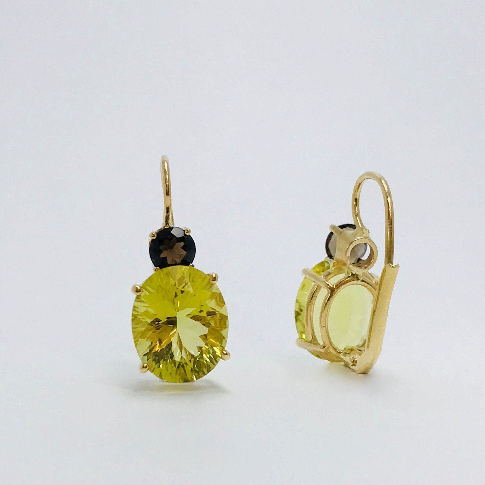Lime Green And Smoky Quartz Earrings