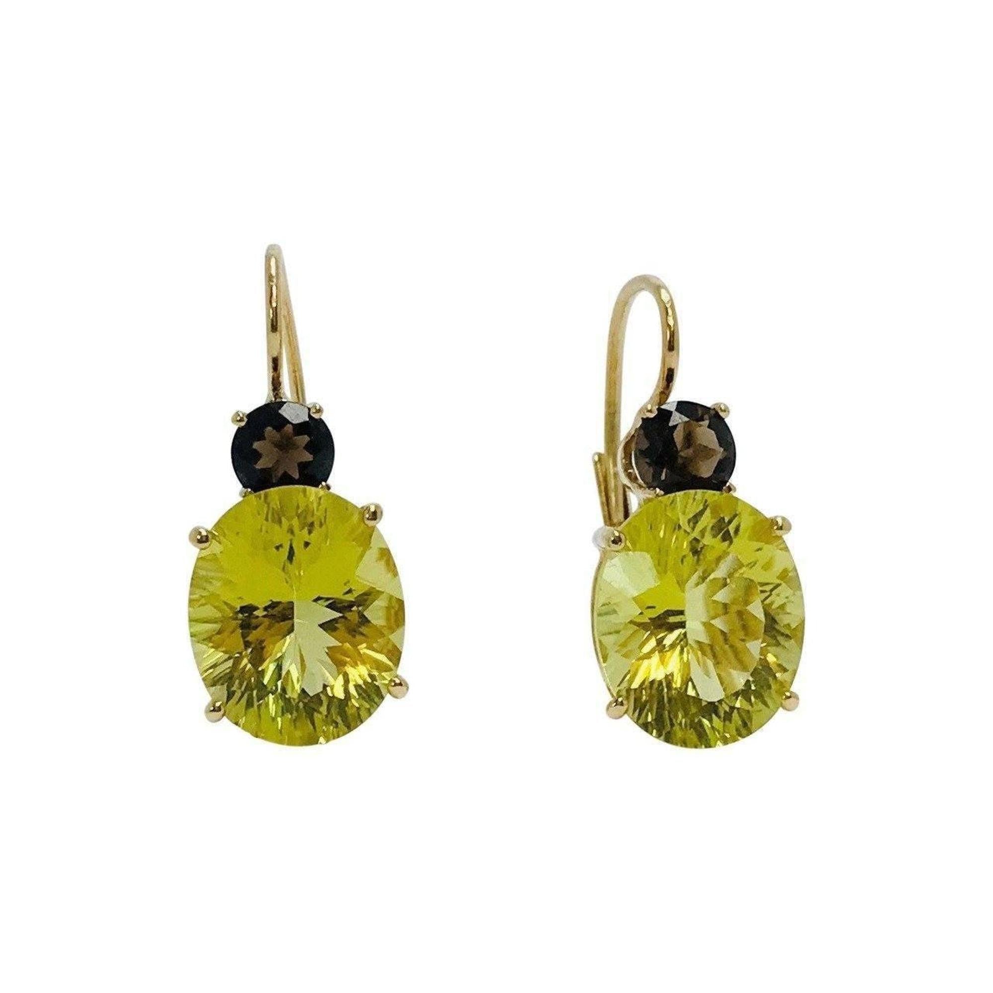 Lime Green And Smoky Quartz Earrings