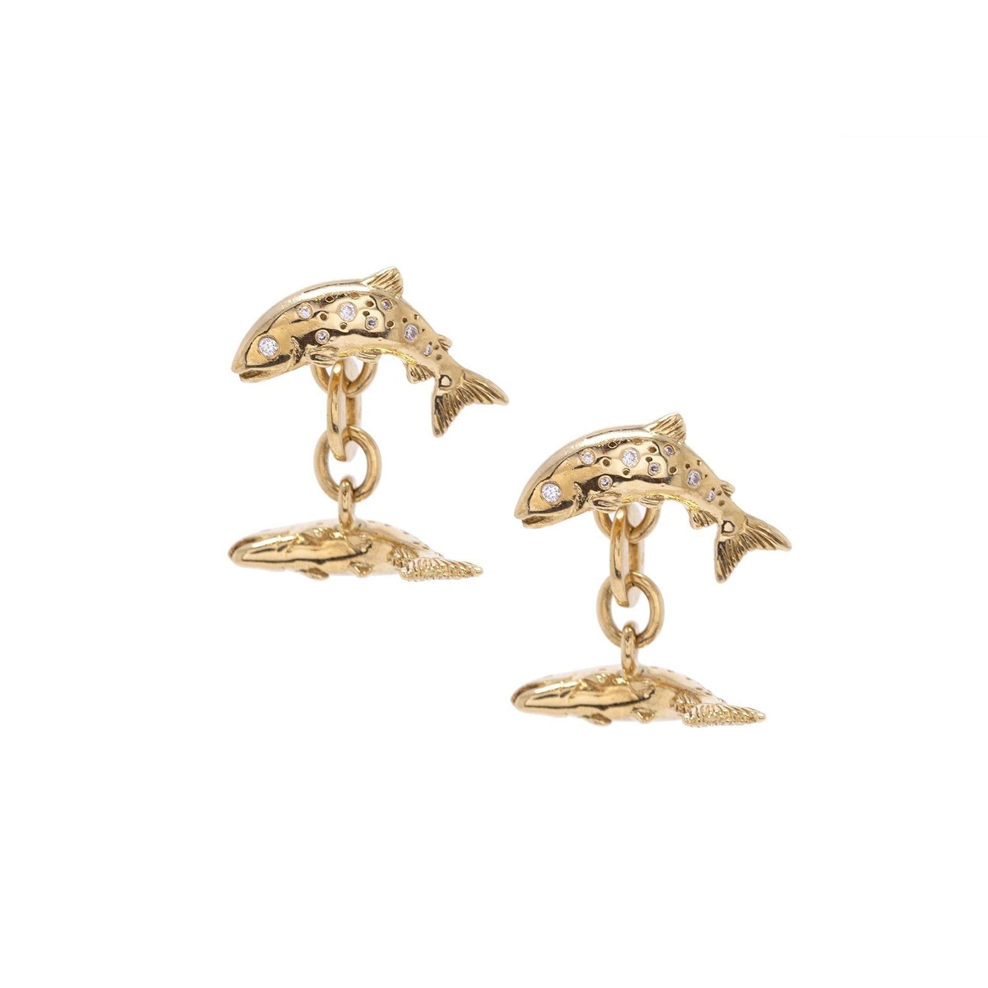 Links of London 18k Gold & Diamond Salmon Cufflinks w/Box