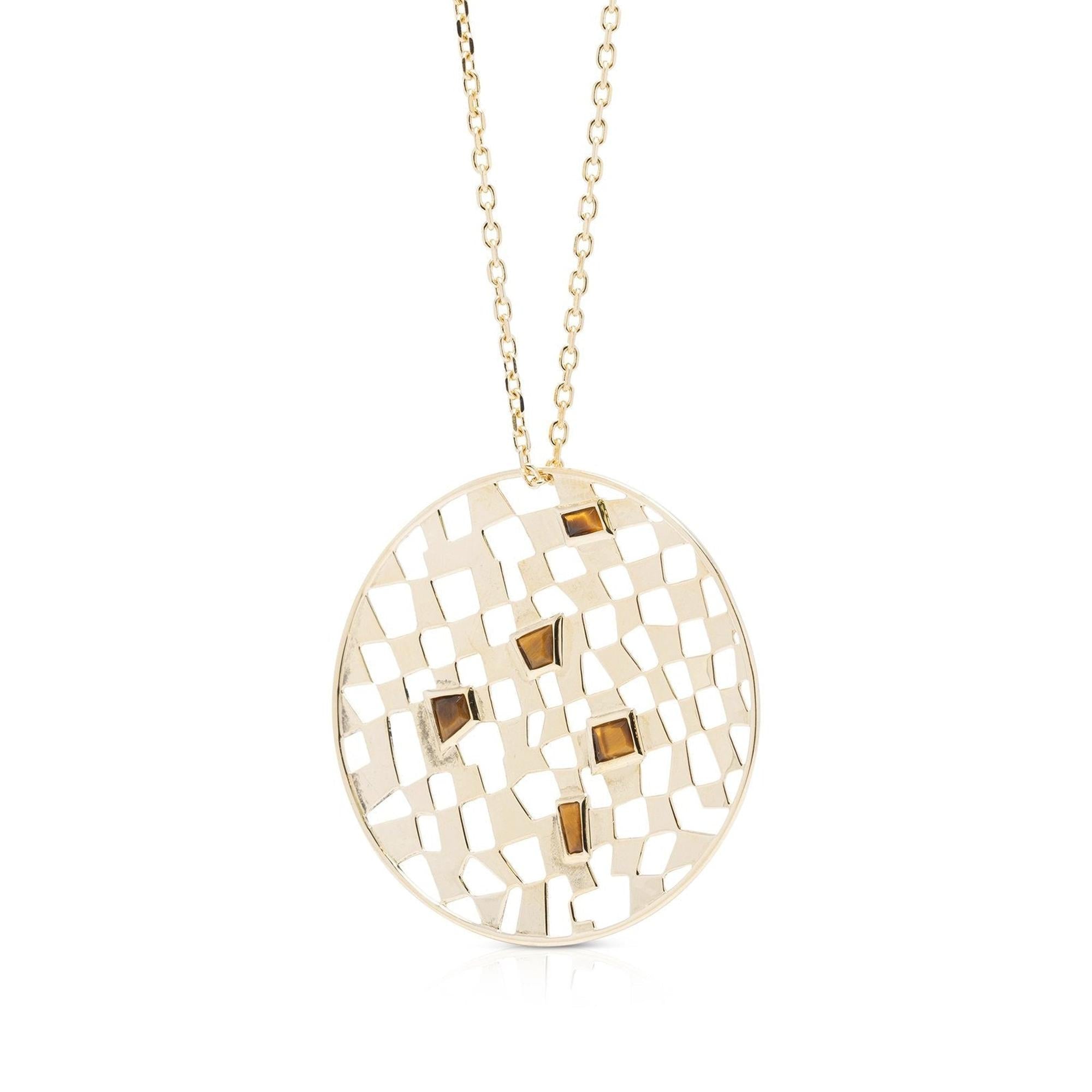 Links of London 18k Gold Large Tiger's Eye Circle Pendant Necklace