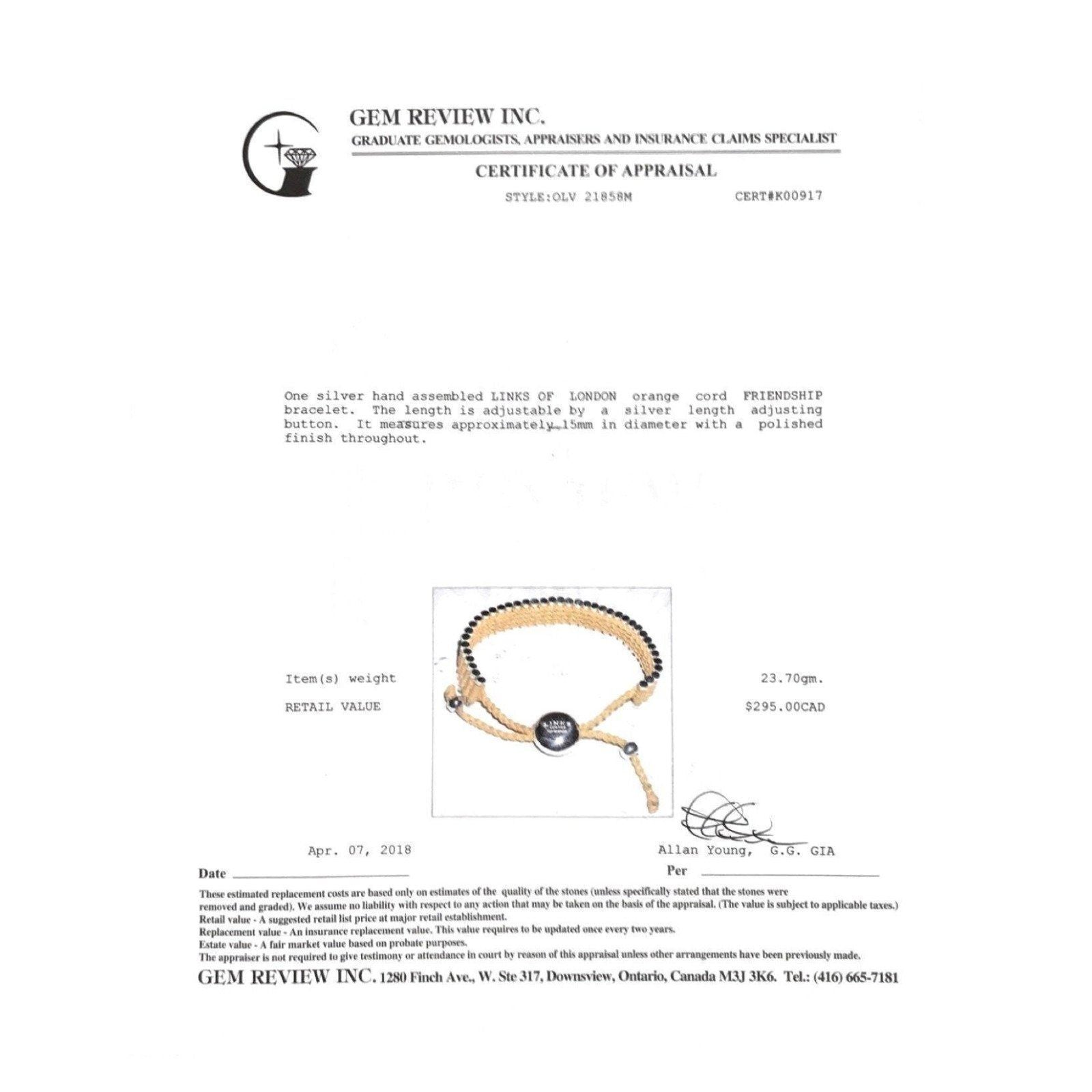 Links of London Orange Cord Friendship Bracelet