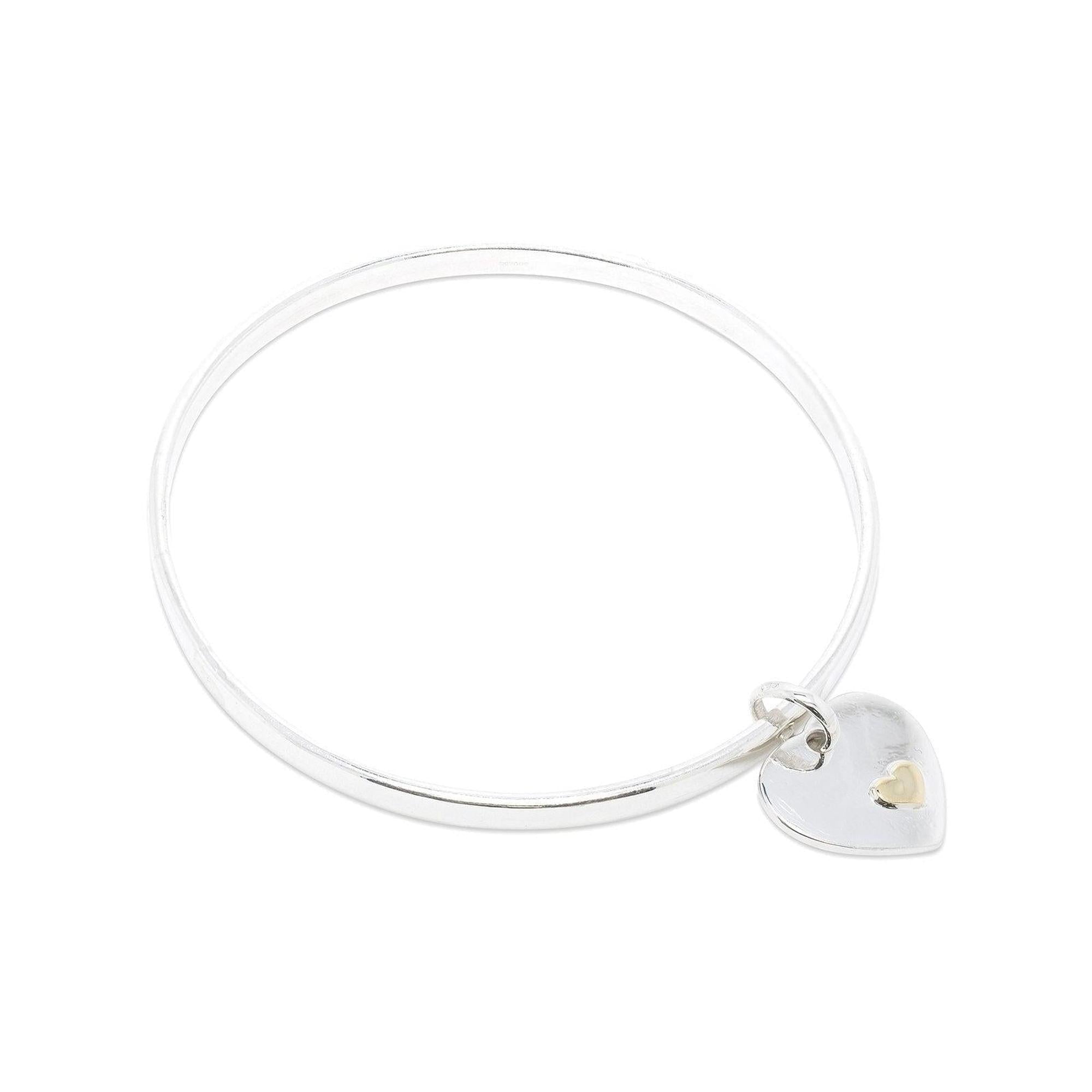 Links of London Plain & Simple Bangle Bracelet with Two-Tone Heart Disc Charm