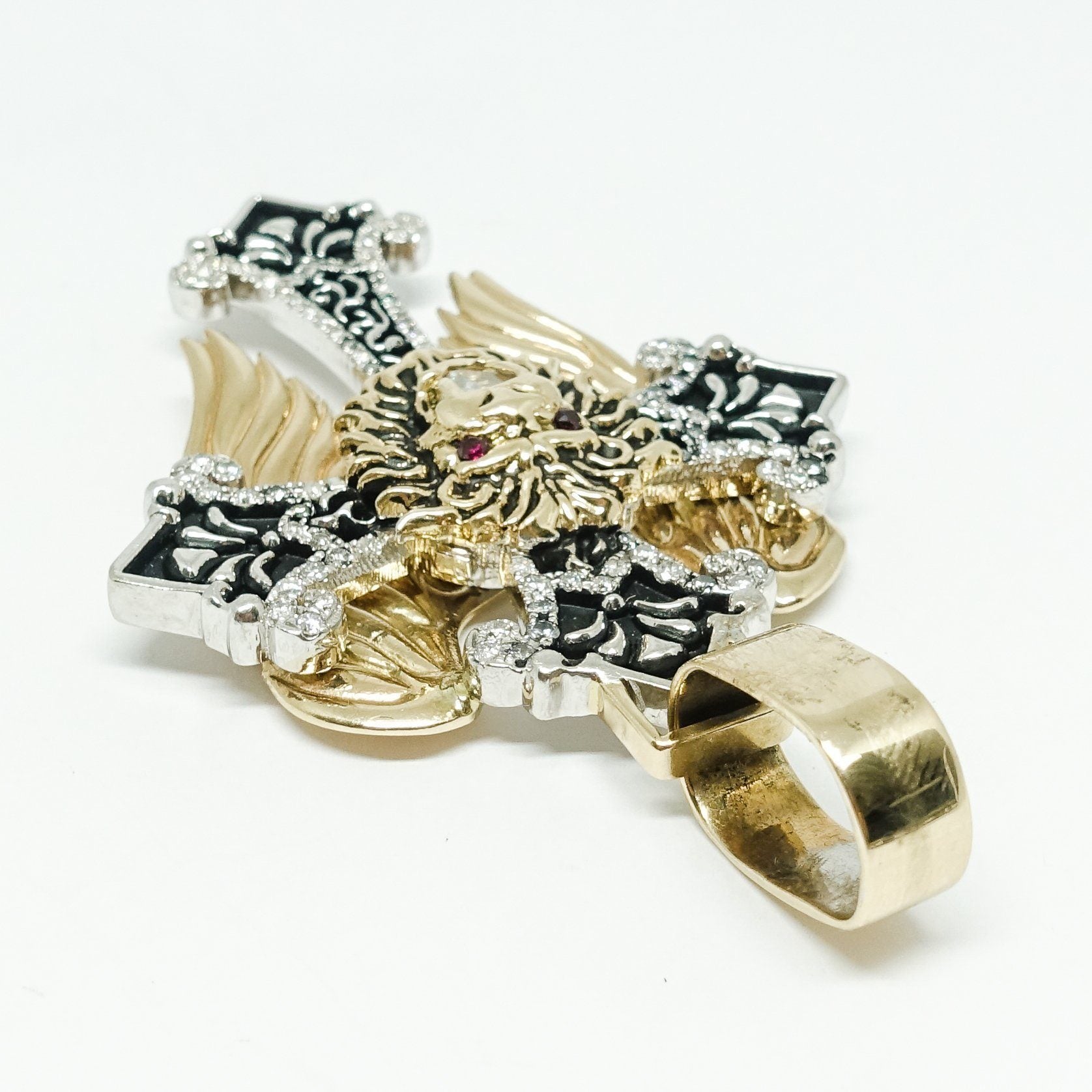 Lion Head Diamond Cross Pendant