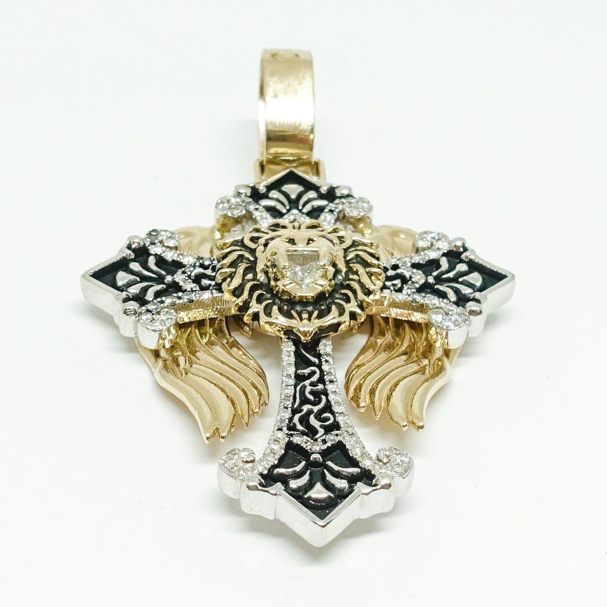 Lion Head Diamond Cross Pendant