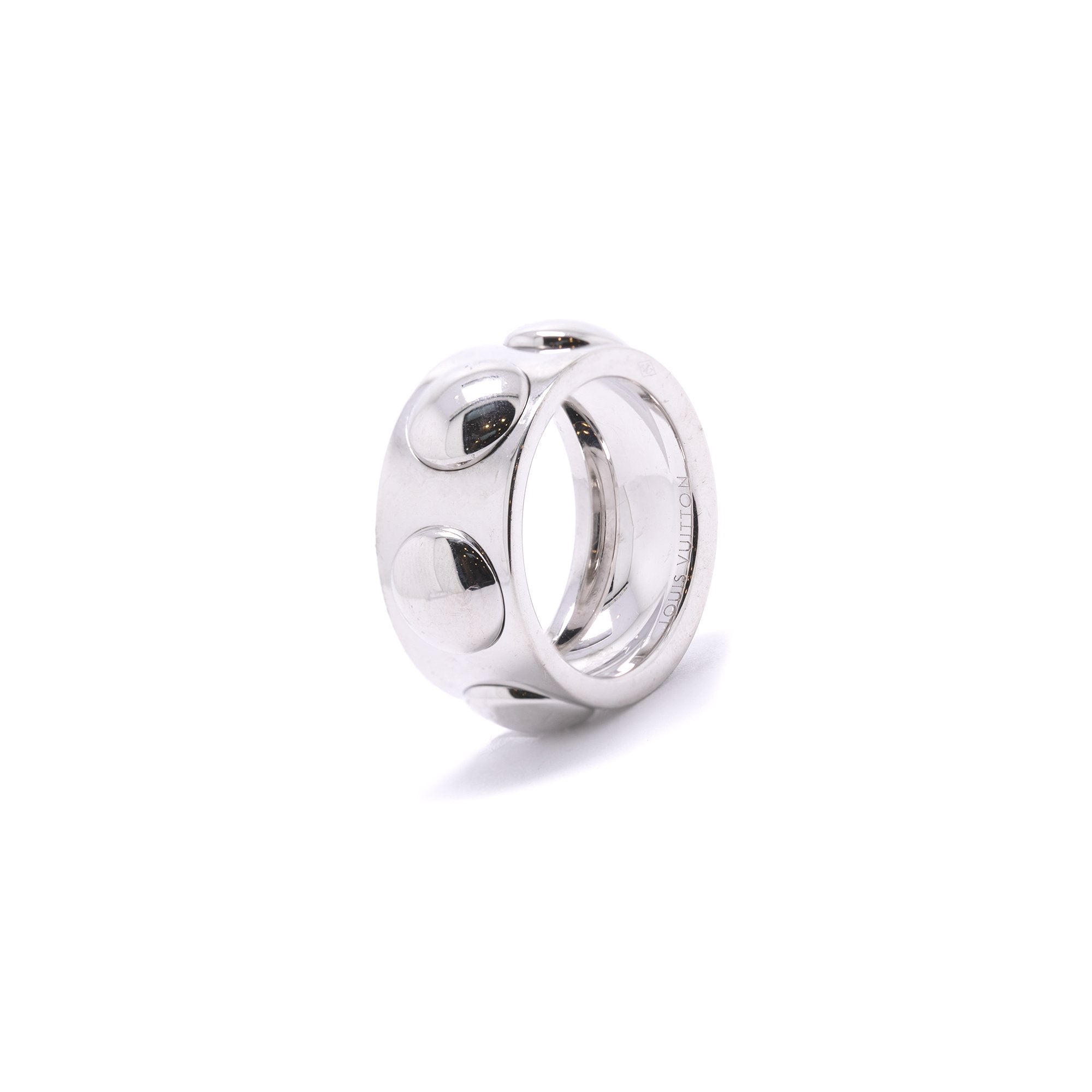 Louis Vuitton 18k White Gold Large Clous Band Ring w/ Box