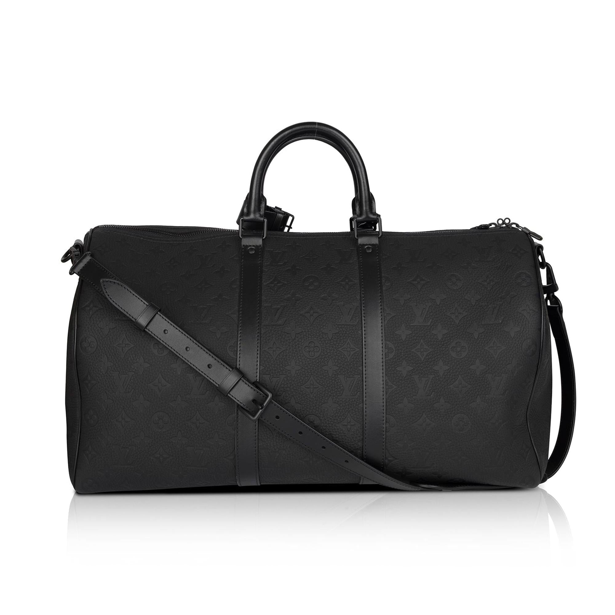 Louis Vuitton 2022 Black Taurillon Monogram Leather Keepall Bandouliere 50