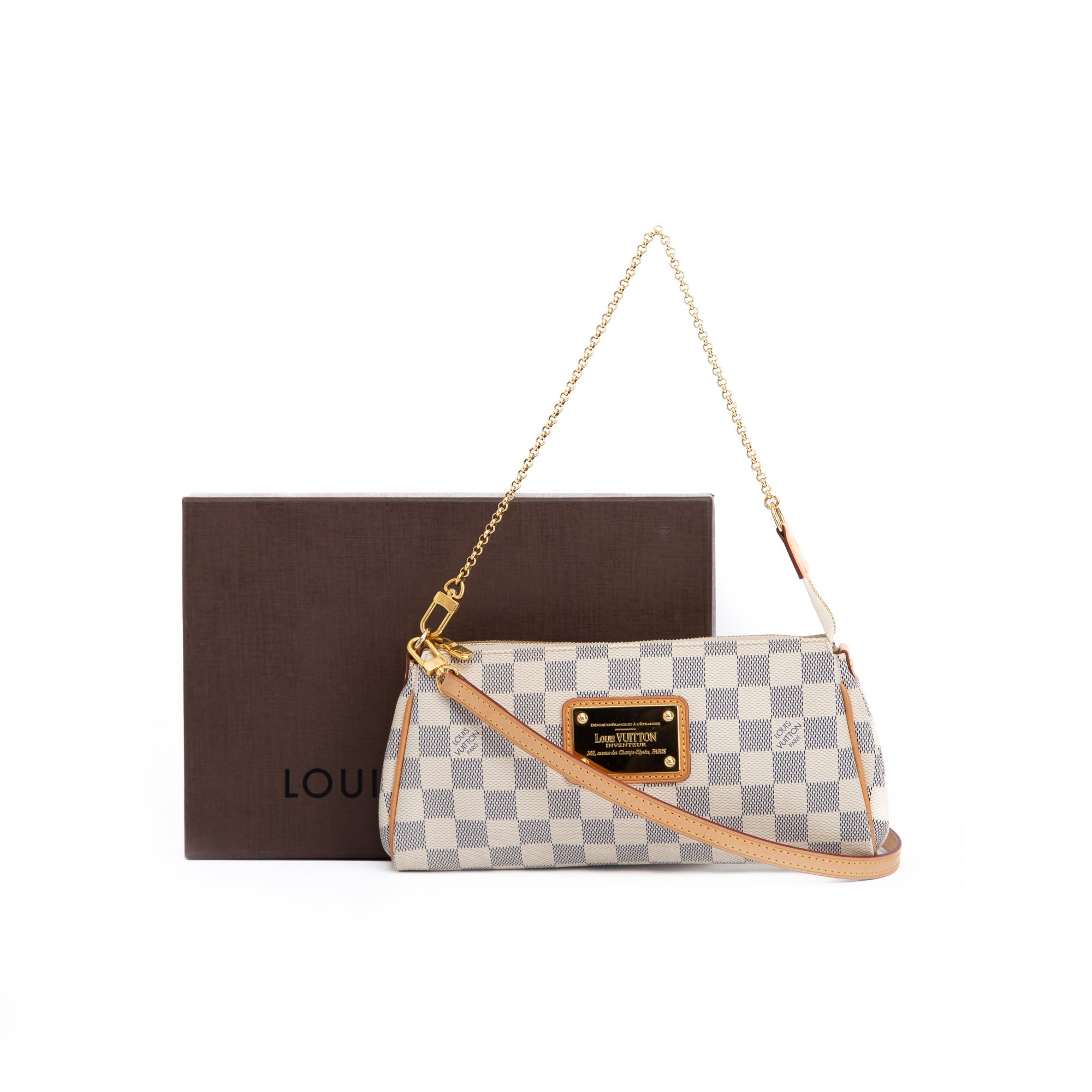 Louis Vuitton Damier Azur Eva Clutch w/ Strap & Box