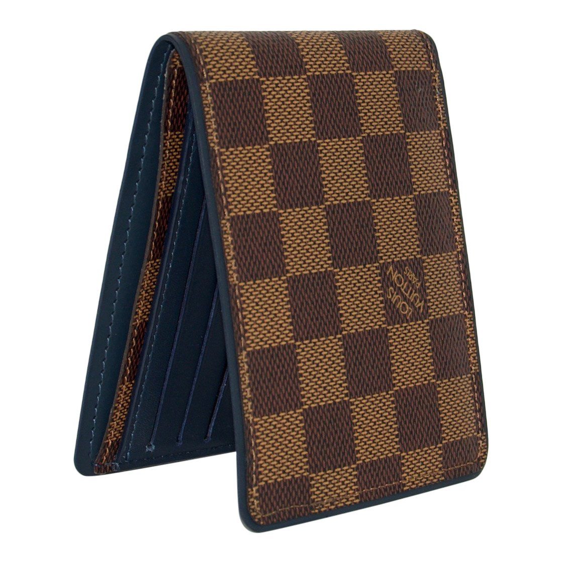 Louis Vuitton Damier Ebene Multiple Wallet with Bleu Calfskin