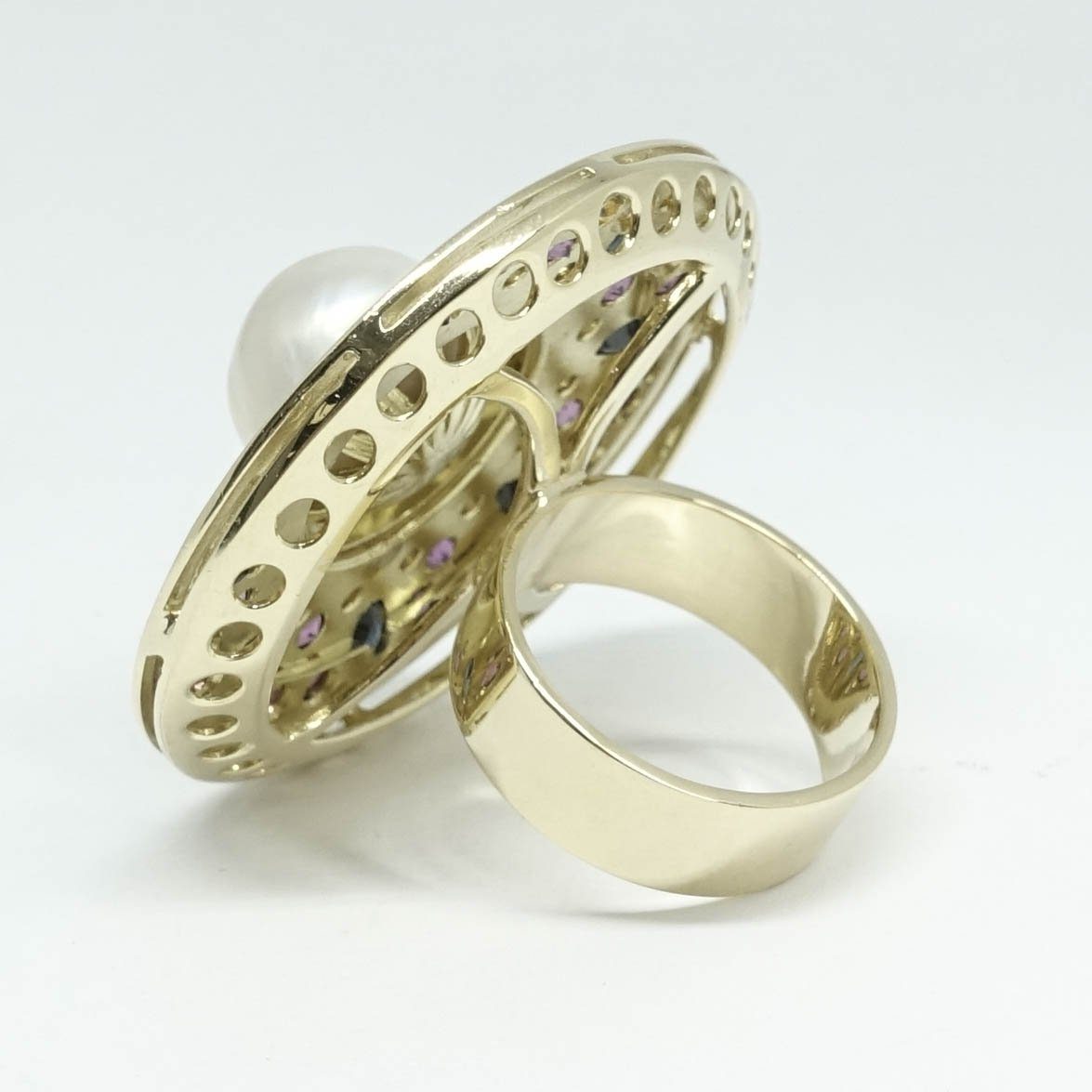 Mabe Pearl, Sapphire, Pink Tourmaline and Diamond Ring