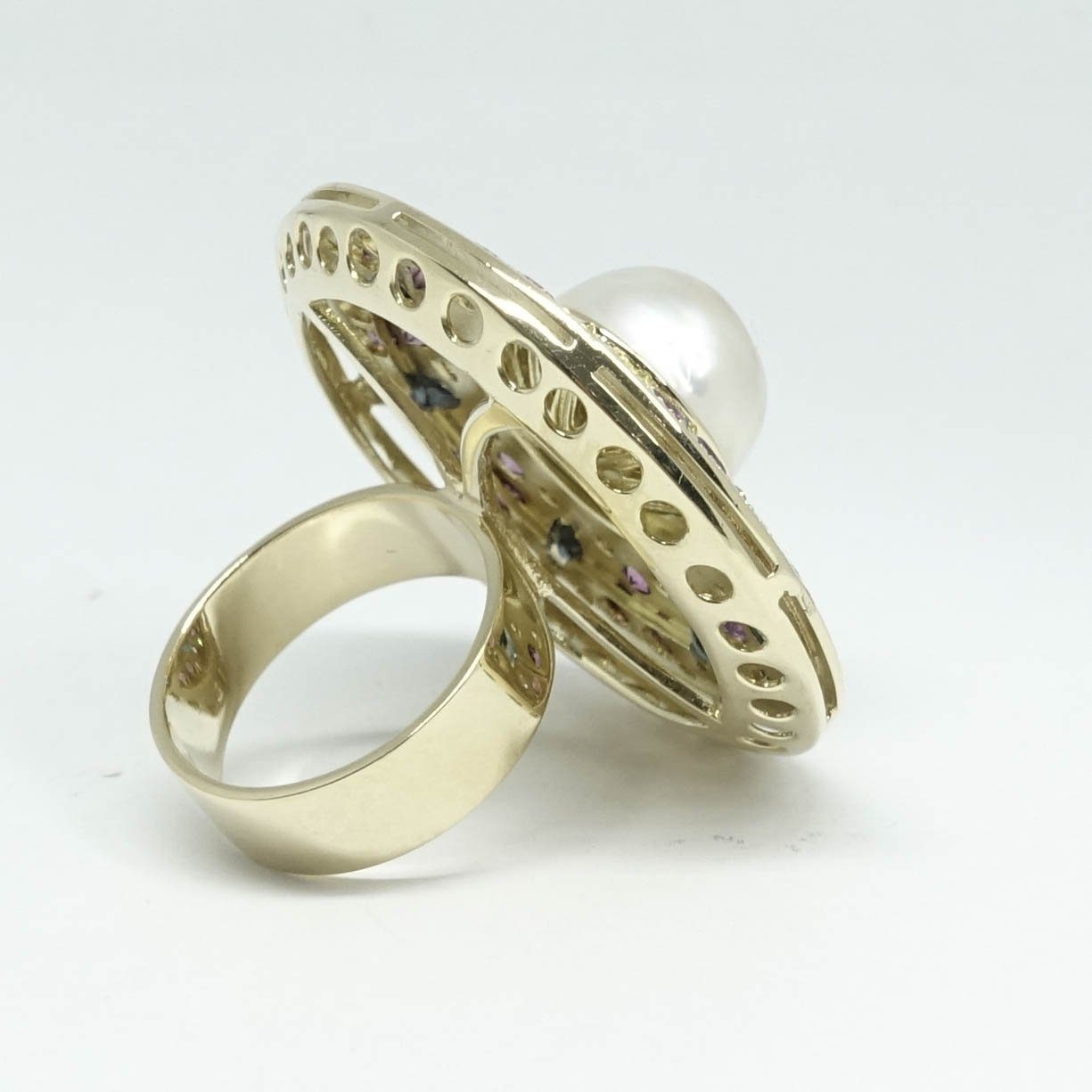 Mabe Pearl, Sapphire, Pink Tourmaline and Diamond Ring