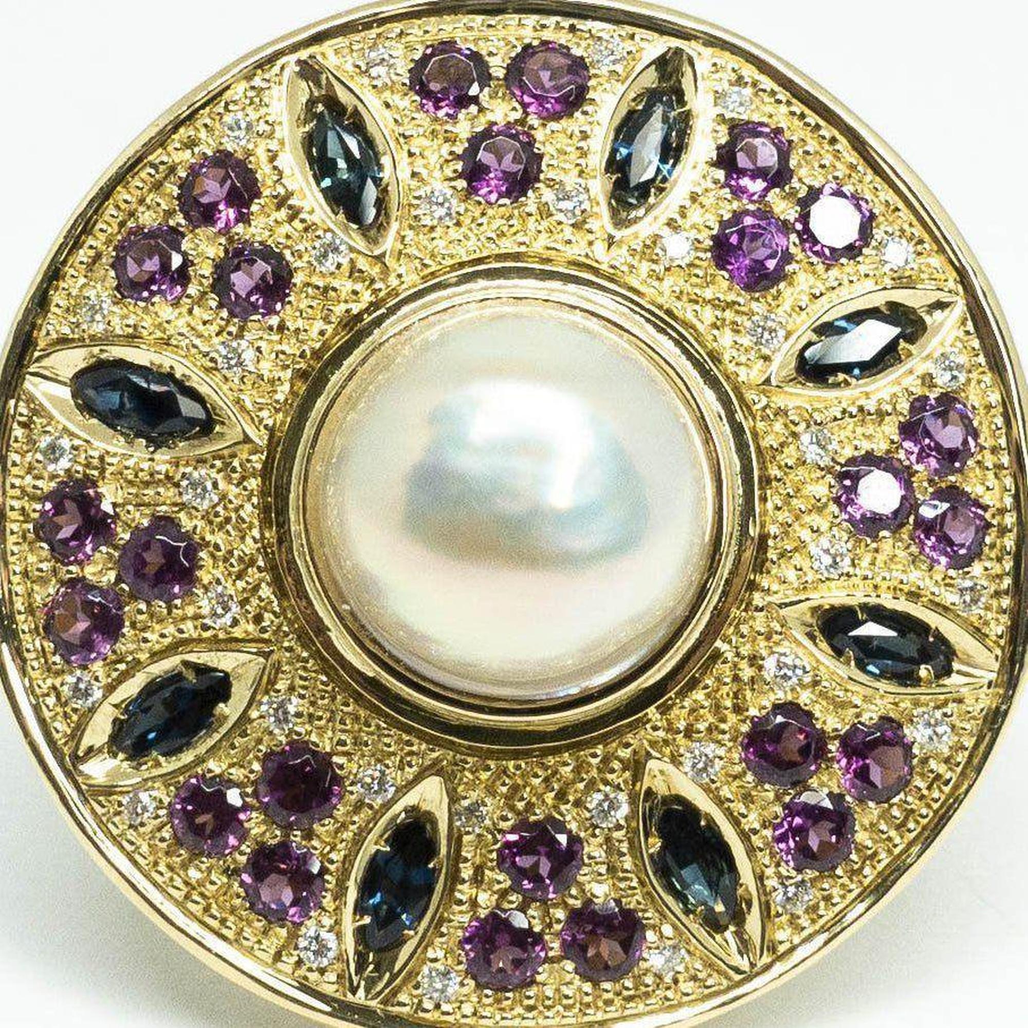 Mabe Pearl, Sapphire, Pink Tourmaline and Diamond Ring