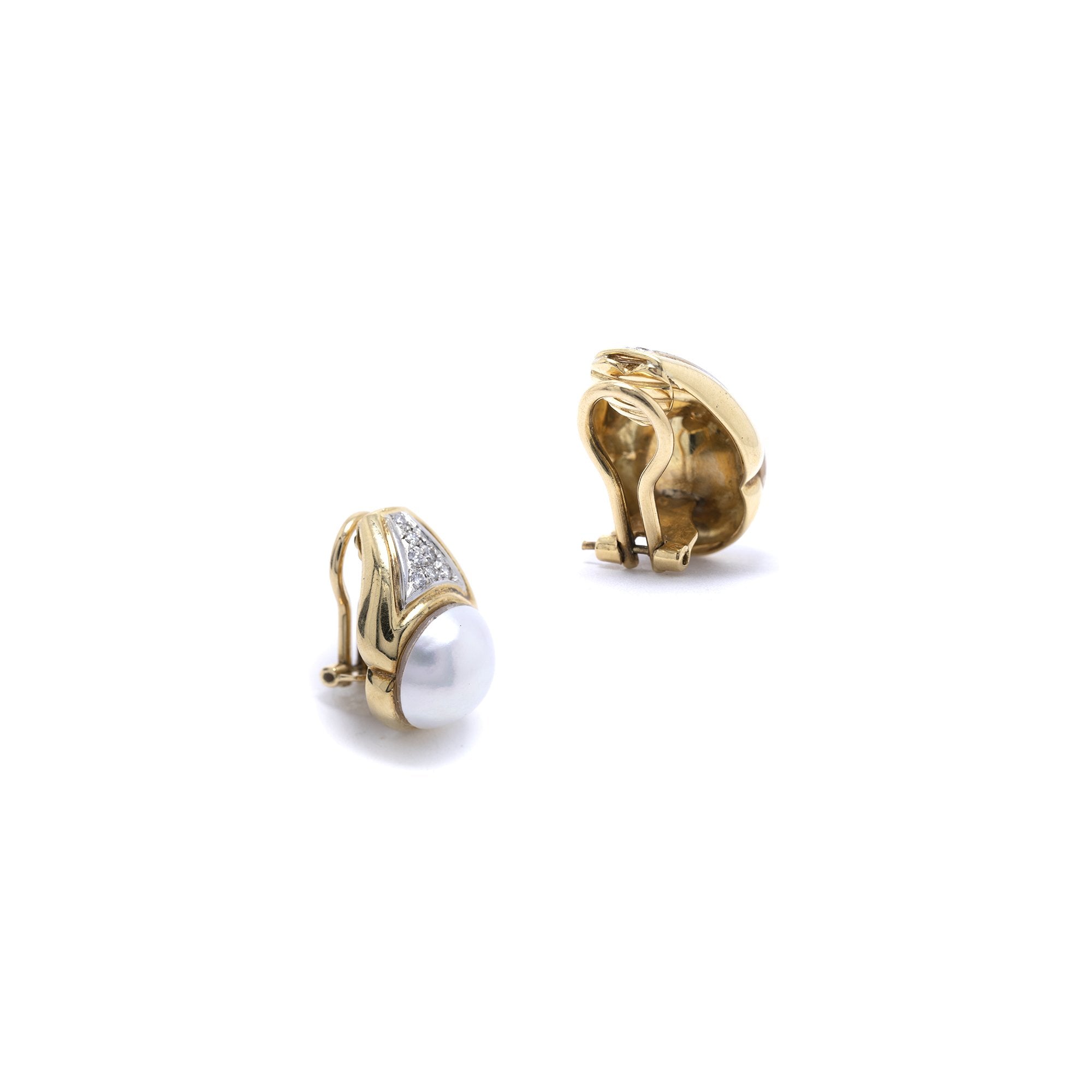 Mabe Pearl and Diamond Clip-On Earrings