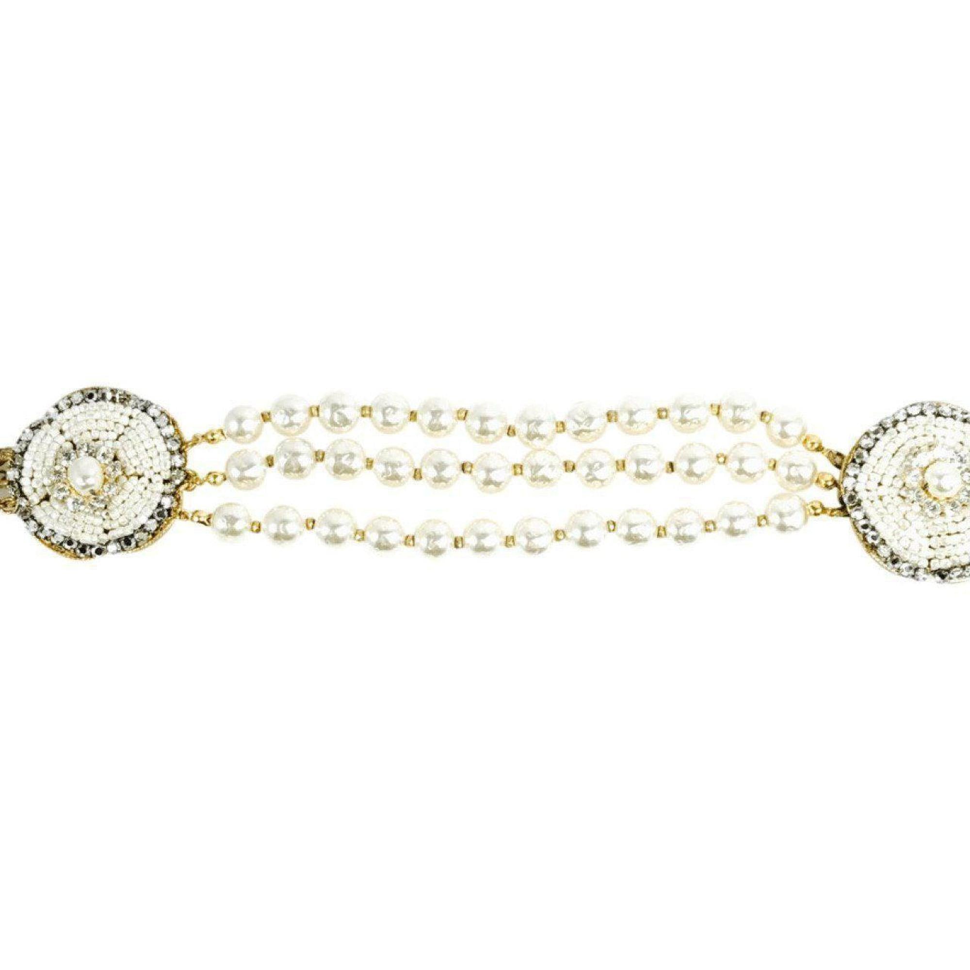Miriam Haskell Three Row Faux Pearl and Crystal Signature Pansy Bracelet
