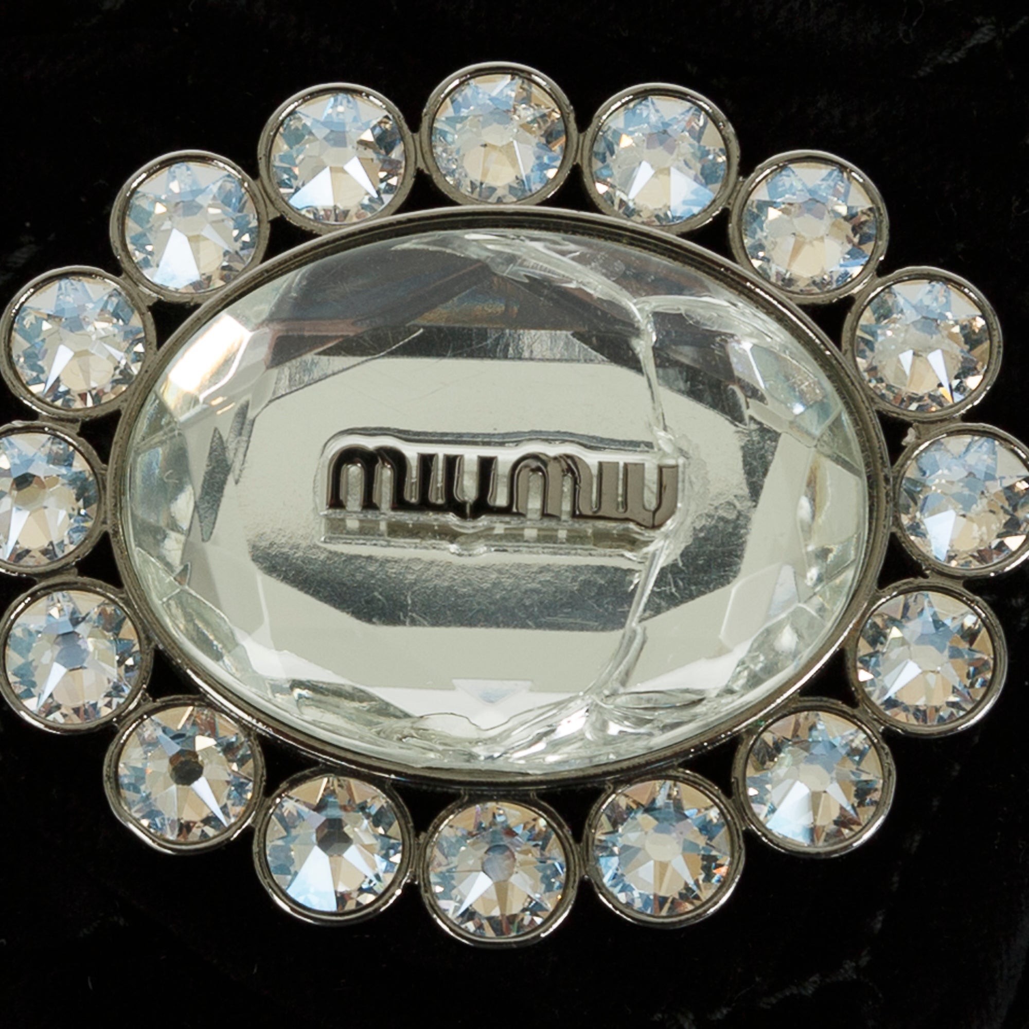 Miu Miu Black Velvet Crystal Flap Shoulder Bag