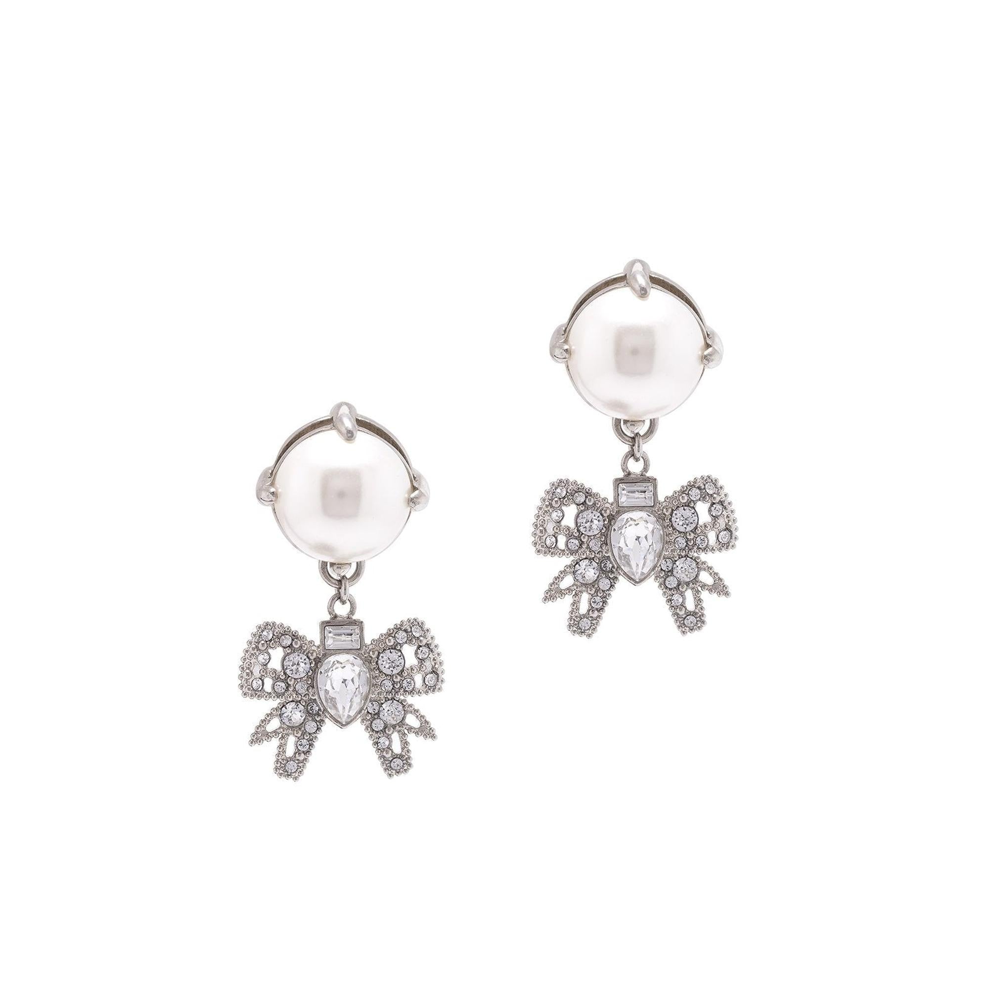 Miu Miu Pearl & Crystal Drop Earrings w/ Box