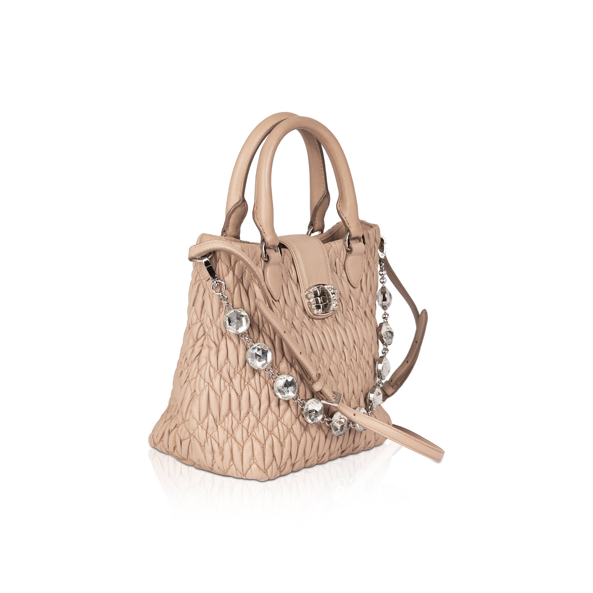 Miu Miu Small Nappa Crystal Matelasse Leather Tote