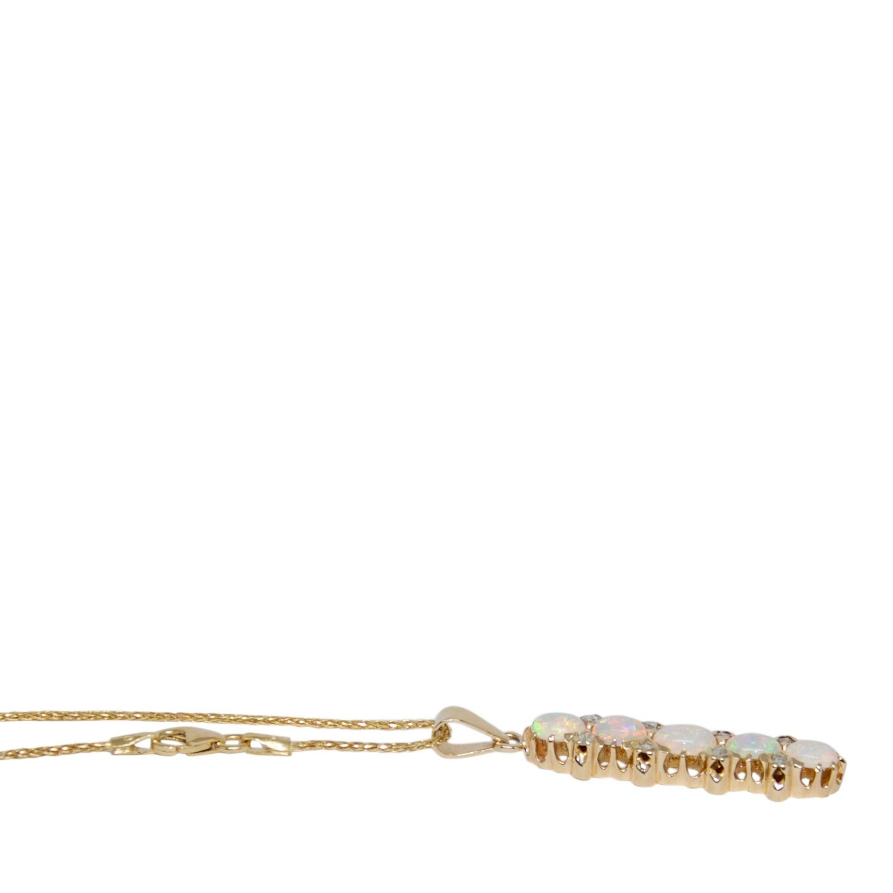 Opal and Diamond Drop Pendant Necklace