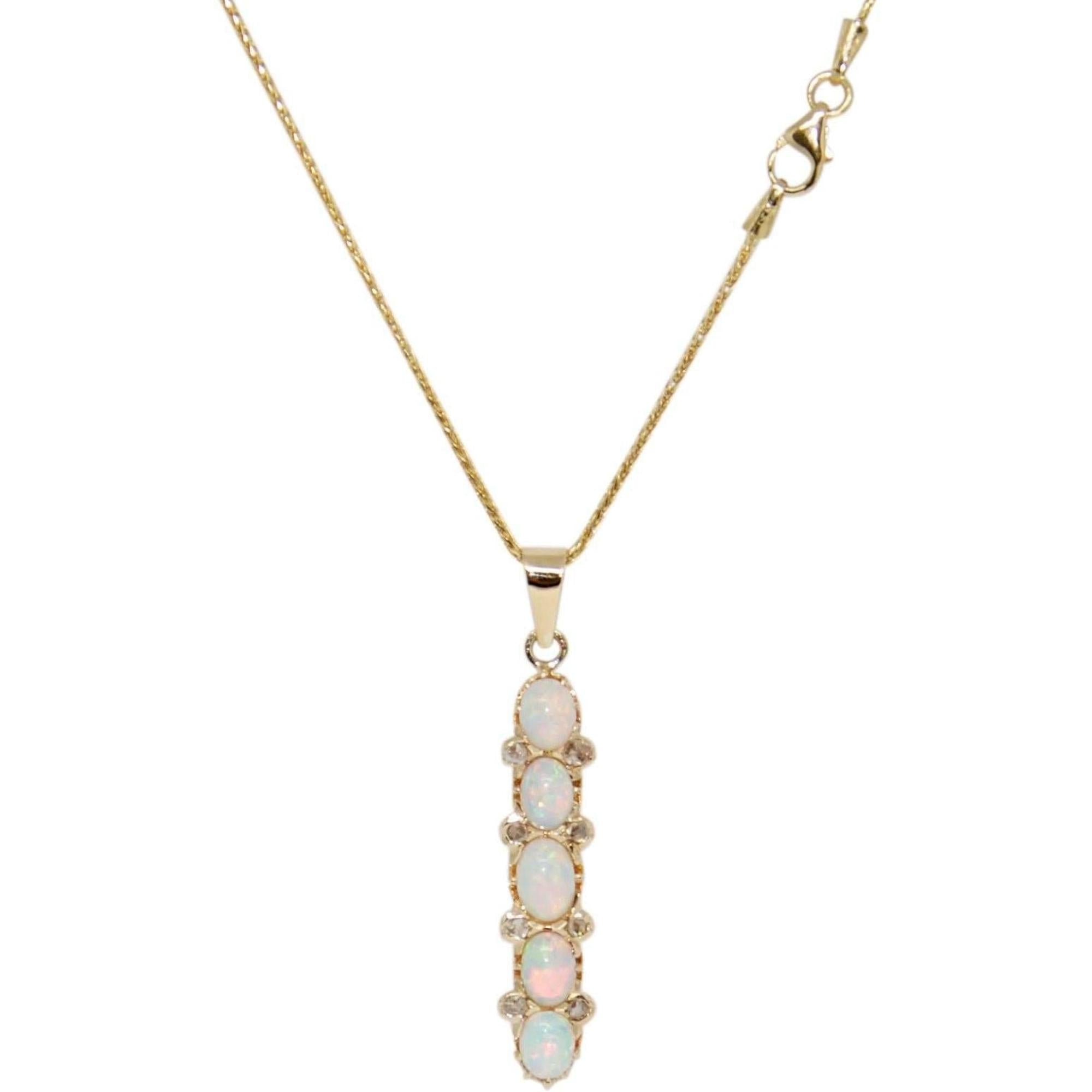 Opal and Diamond Drop Pendant Necklace