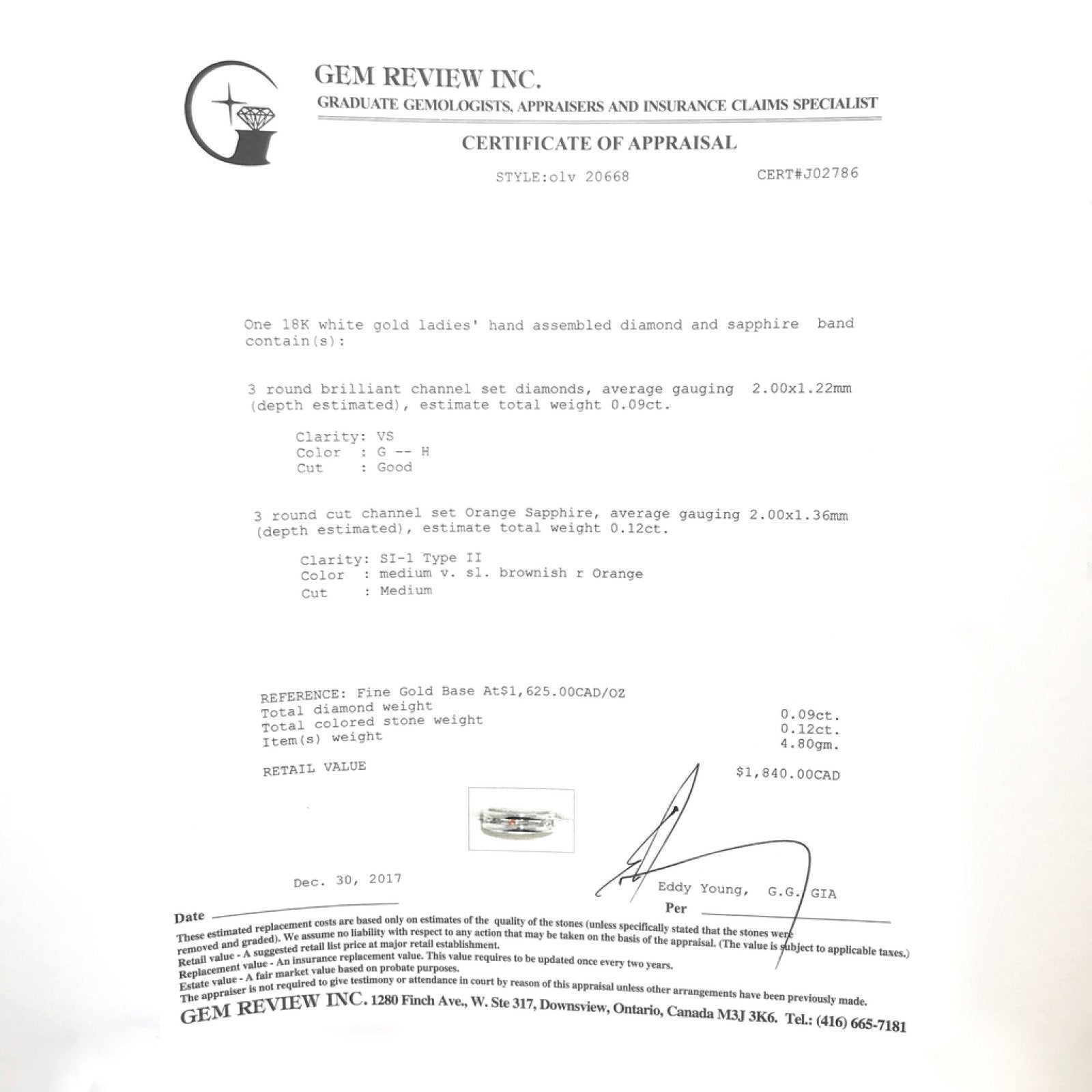 Orange Sapphire and Diamond Band