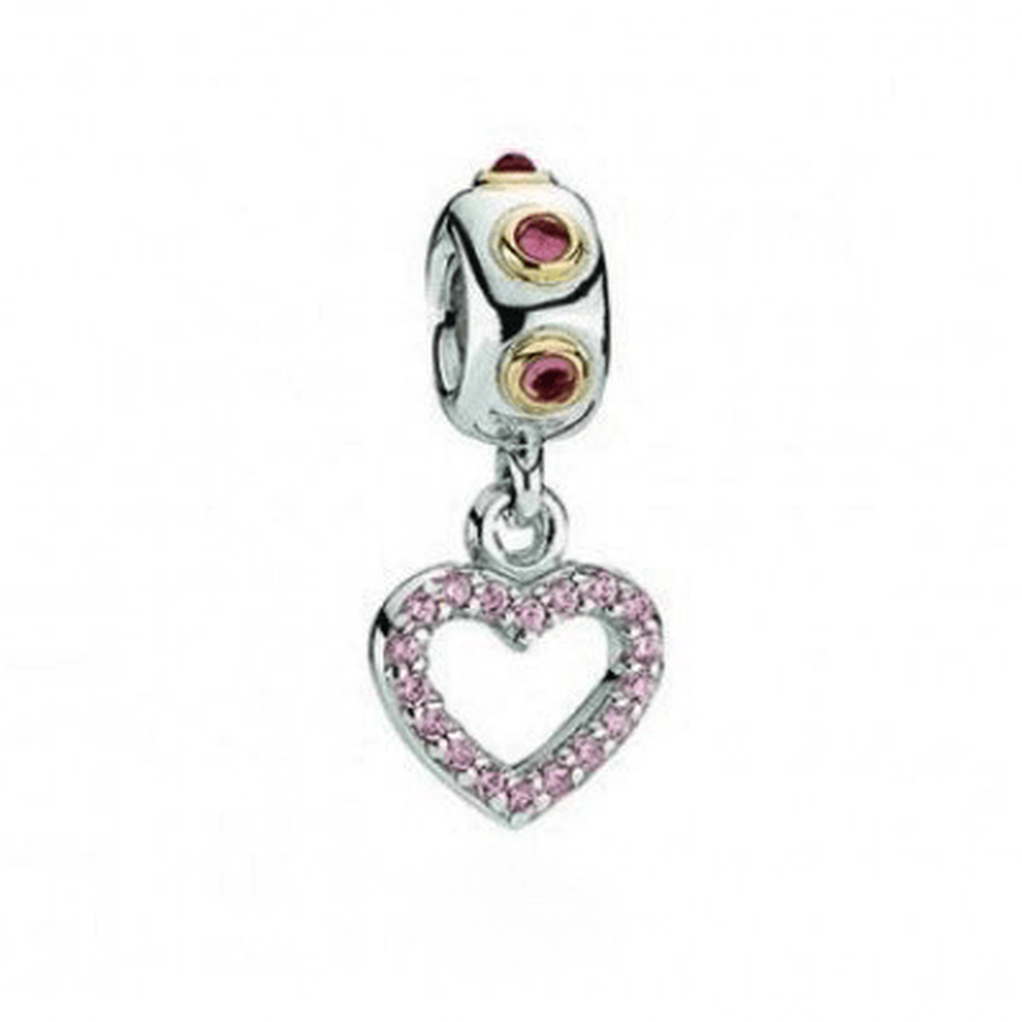 Pandora Pink CZ Heart Charm in Sterling Silver and 14kt Gold