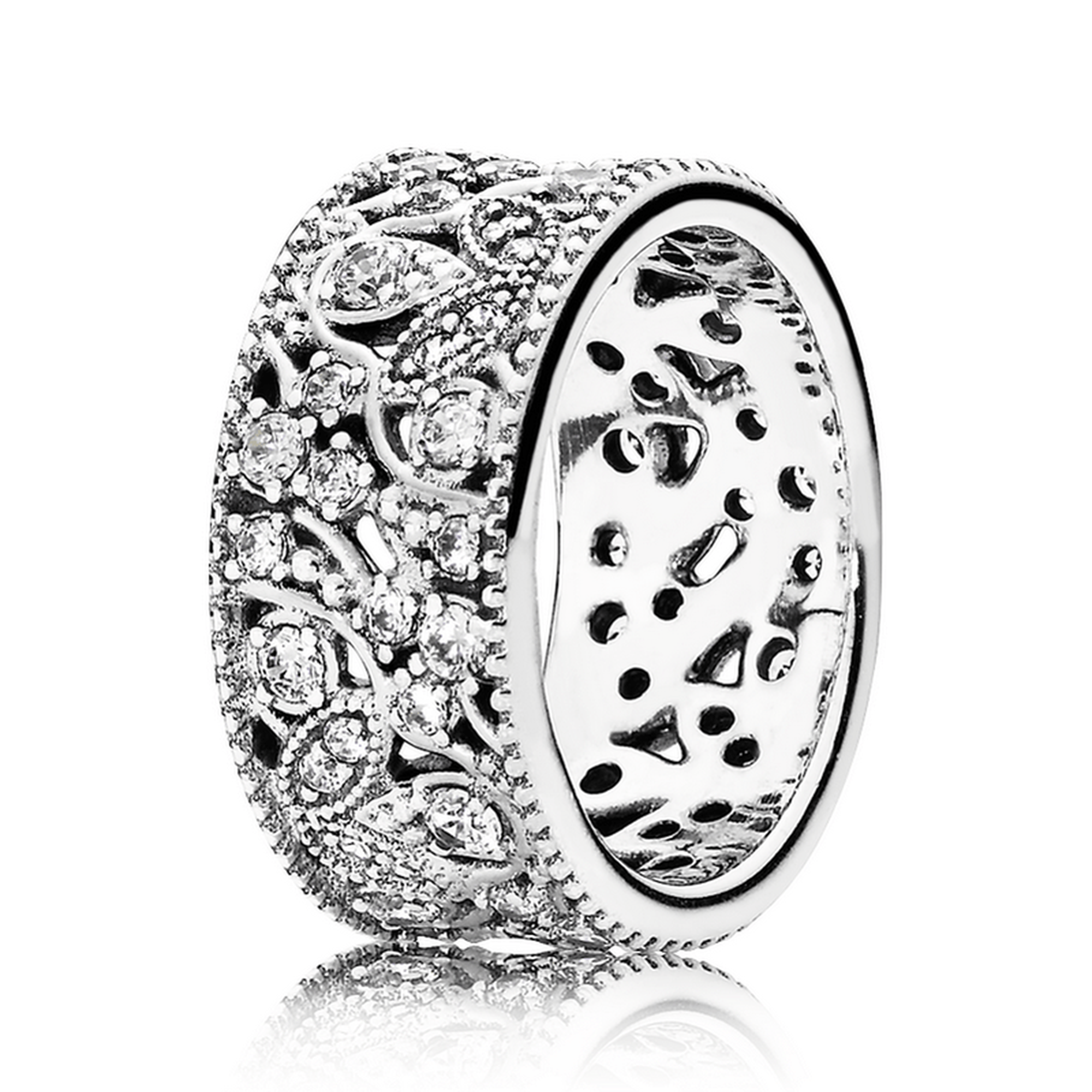 Pandora Shimmering Leaves Ring in Sterling Silver with Clear CZ, Size 9 1/4