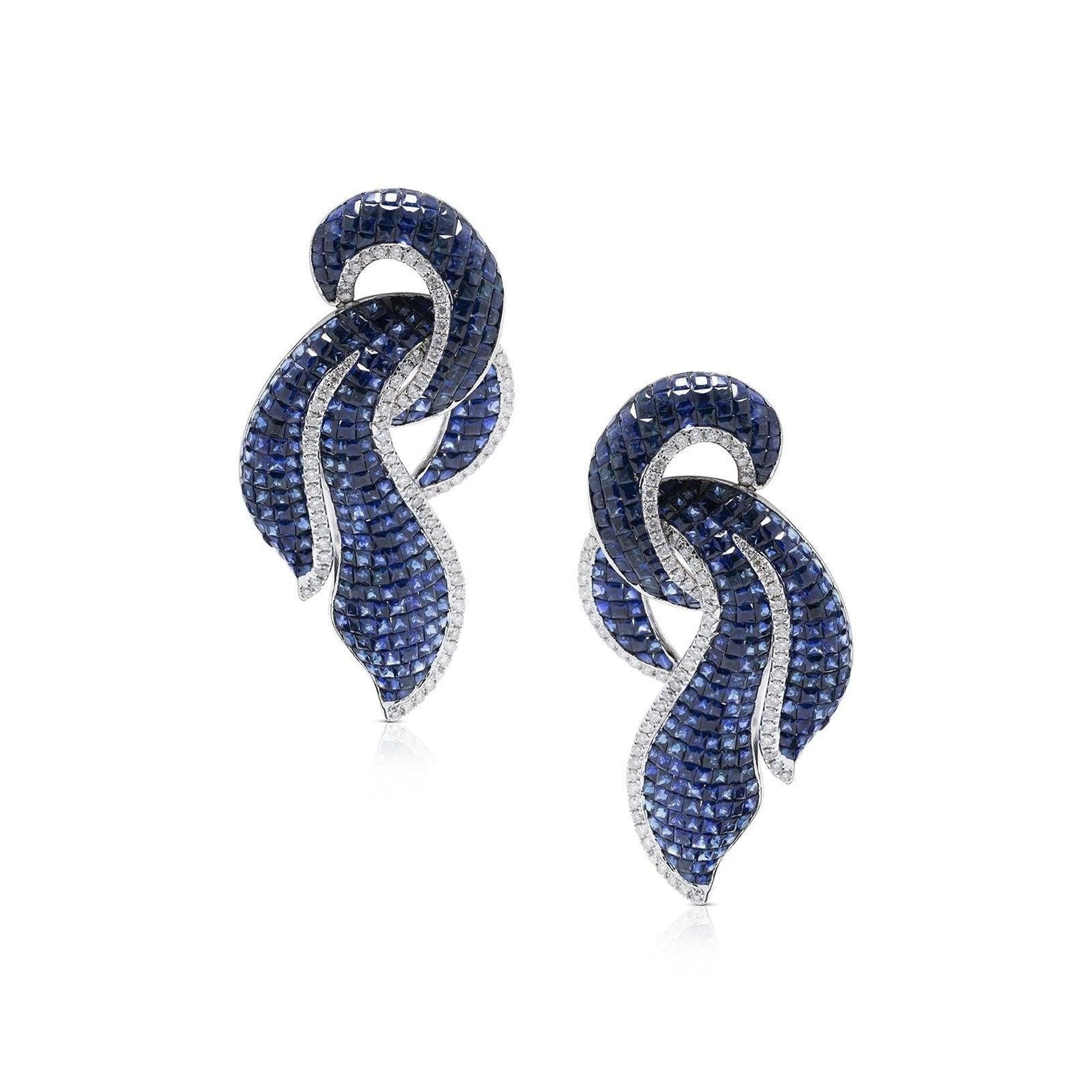 Pave Blue Sapphire and Diamond Earrings