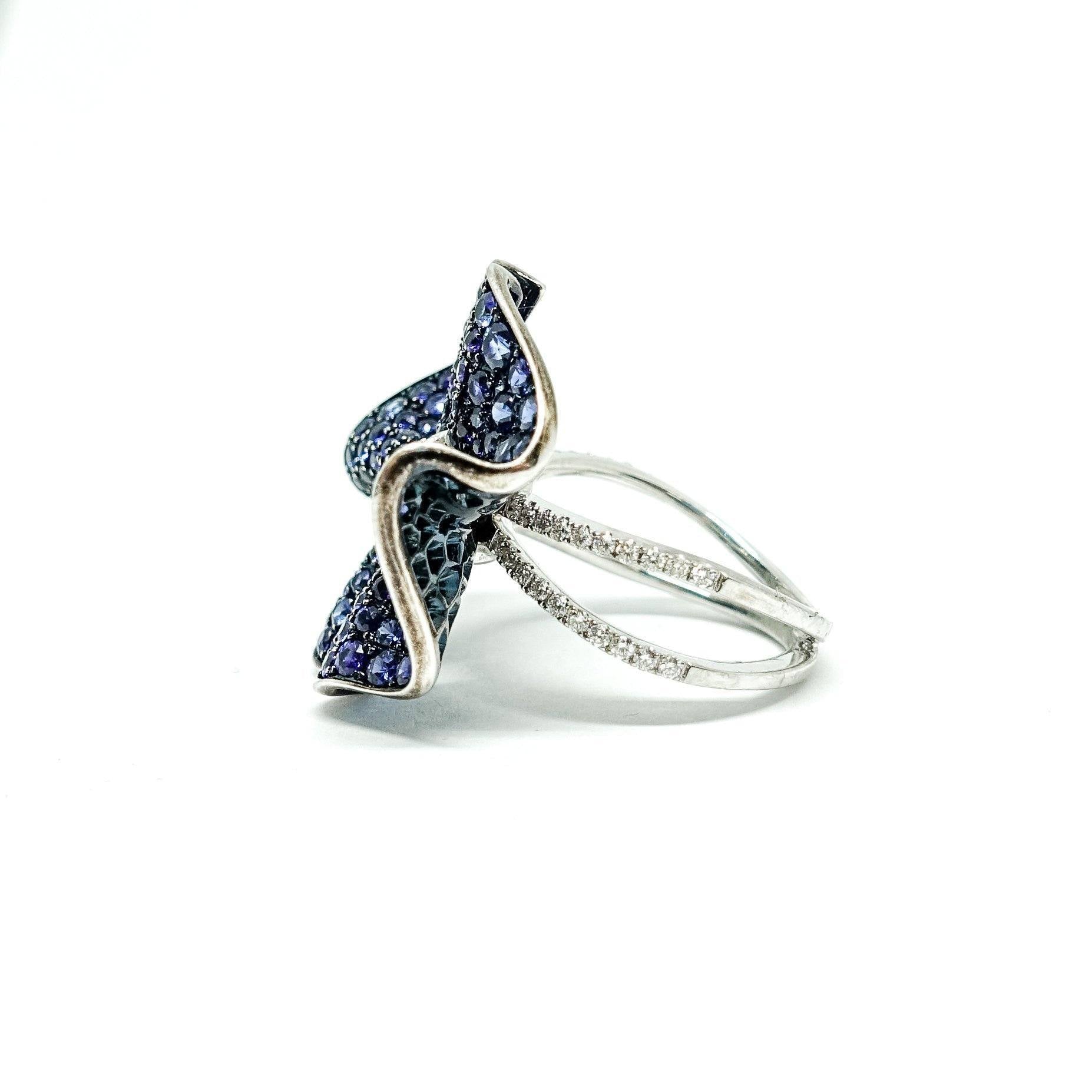 Pave Sapphire and Diamond Ring in 18kt White Gold